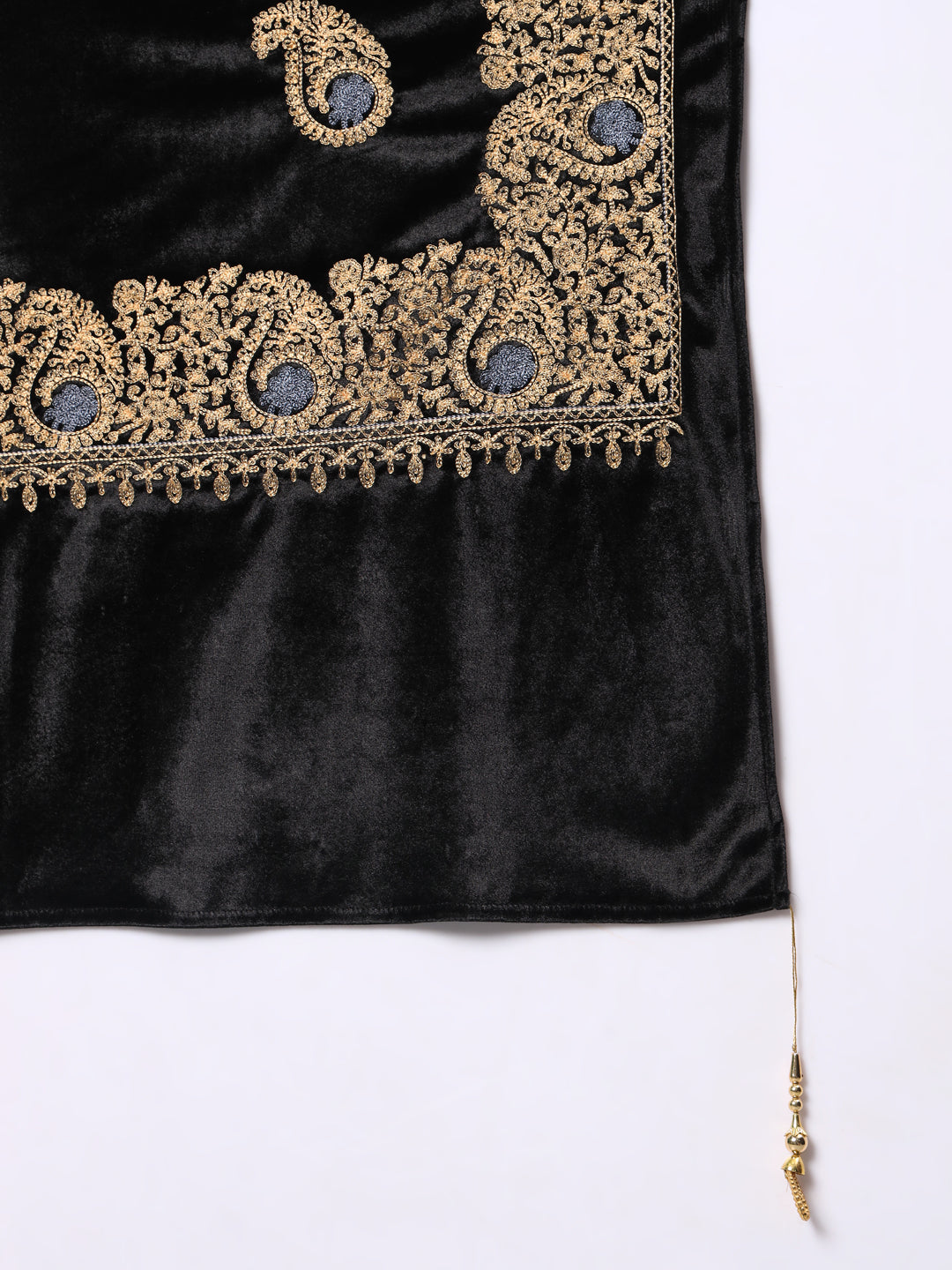 Soft Velvet Paisley Embroidered Stole For Women | Black