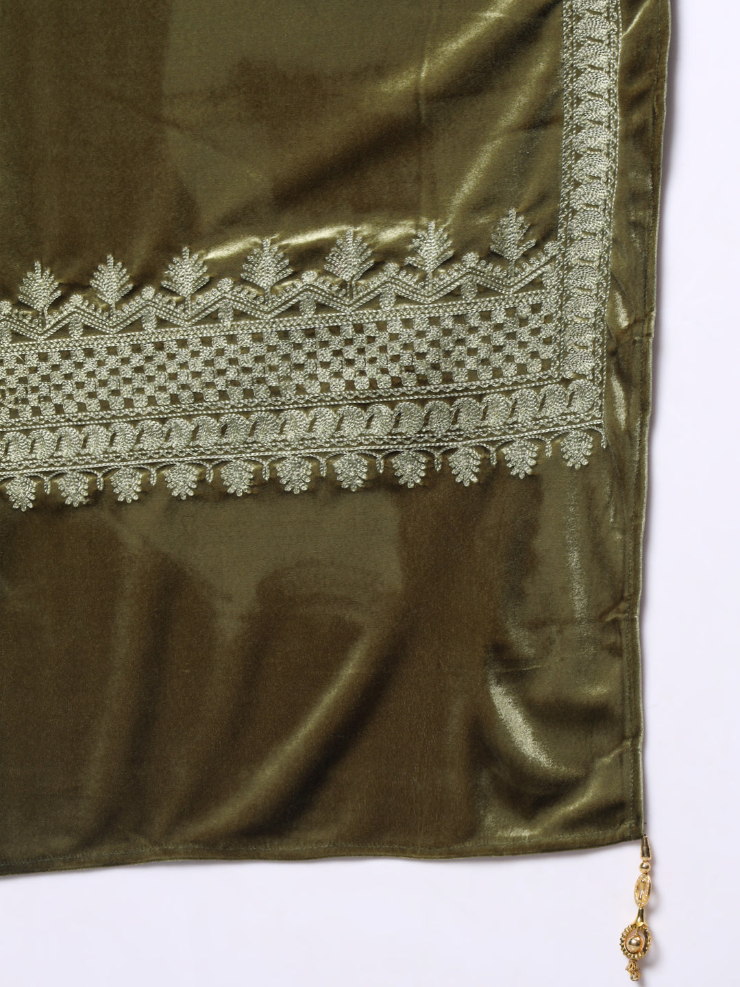 Soft Velvet Embroidered Stole For Women | Olive