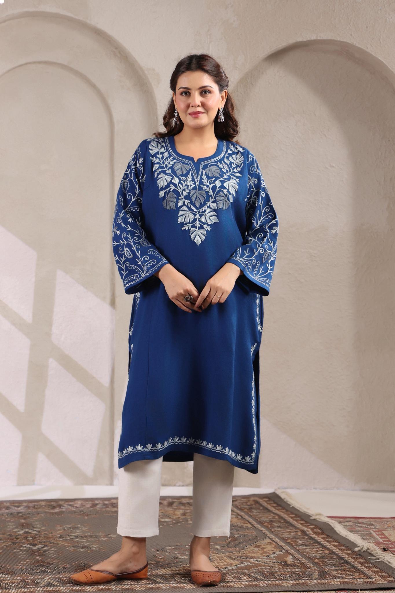 Chinar Embroidery Kashmiri Pheran | Blue