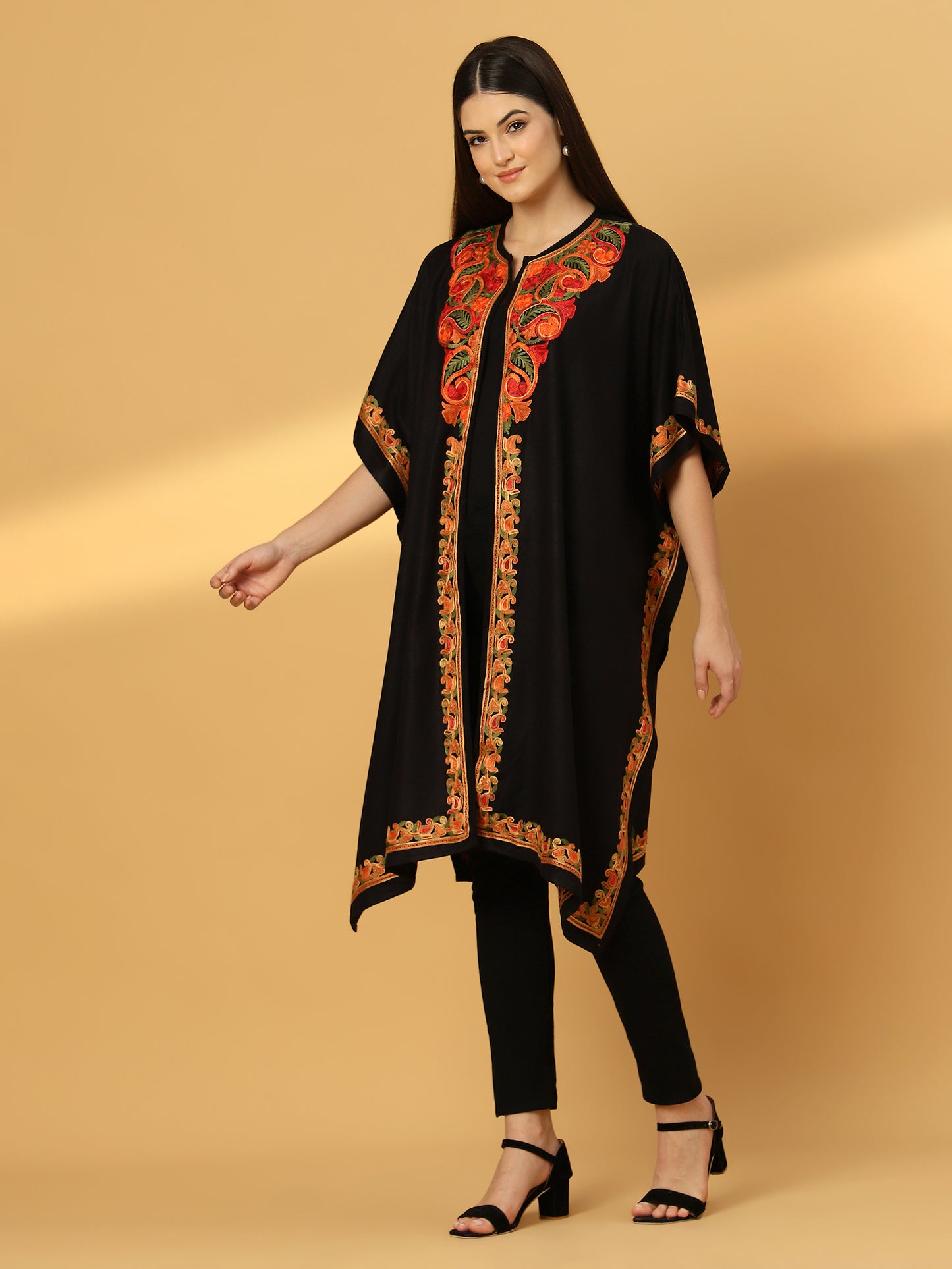Kashmiri Embroidery Black Pheran Shrug