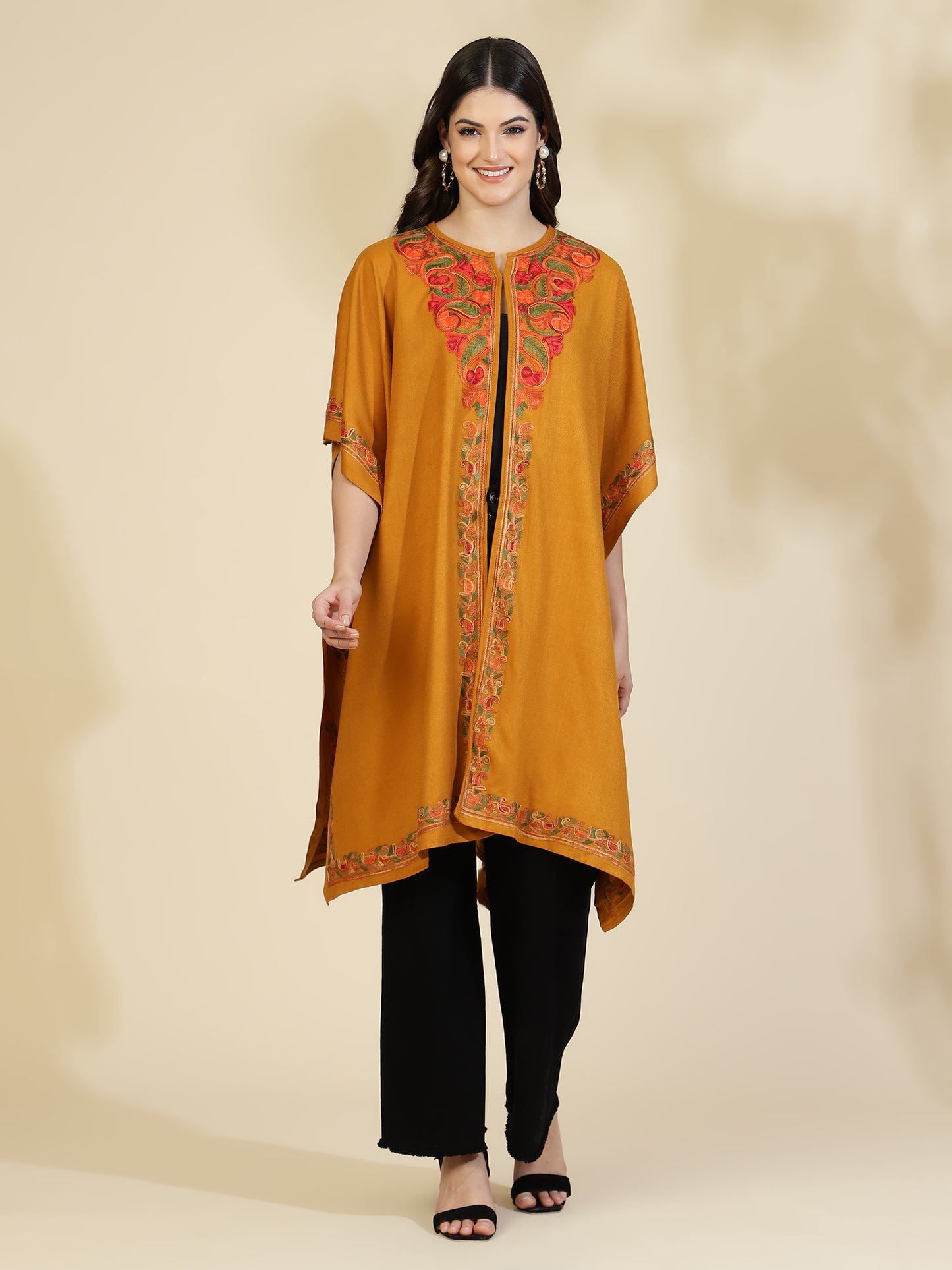 Kashmiri Embroidery Mustard Pheran Shrug