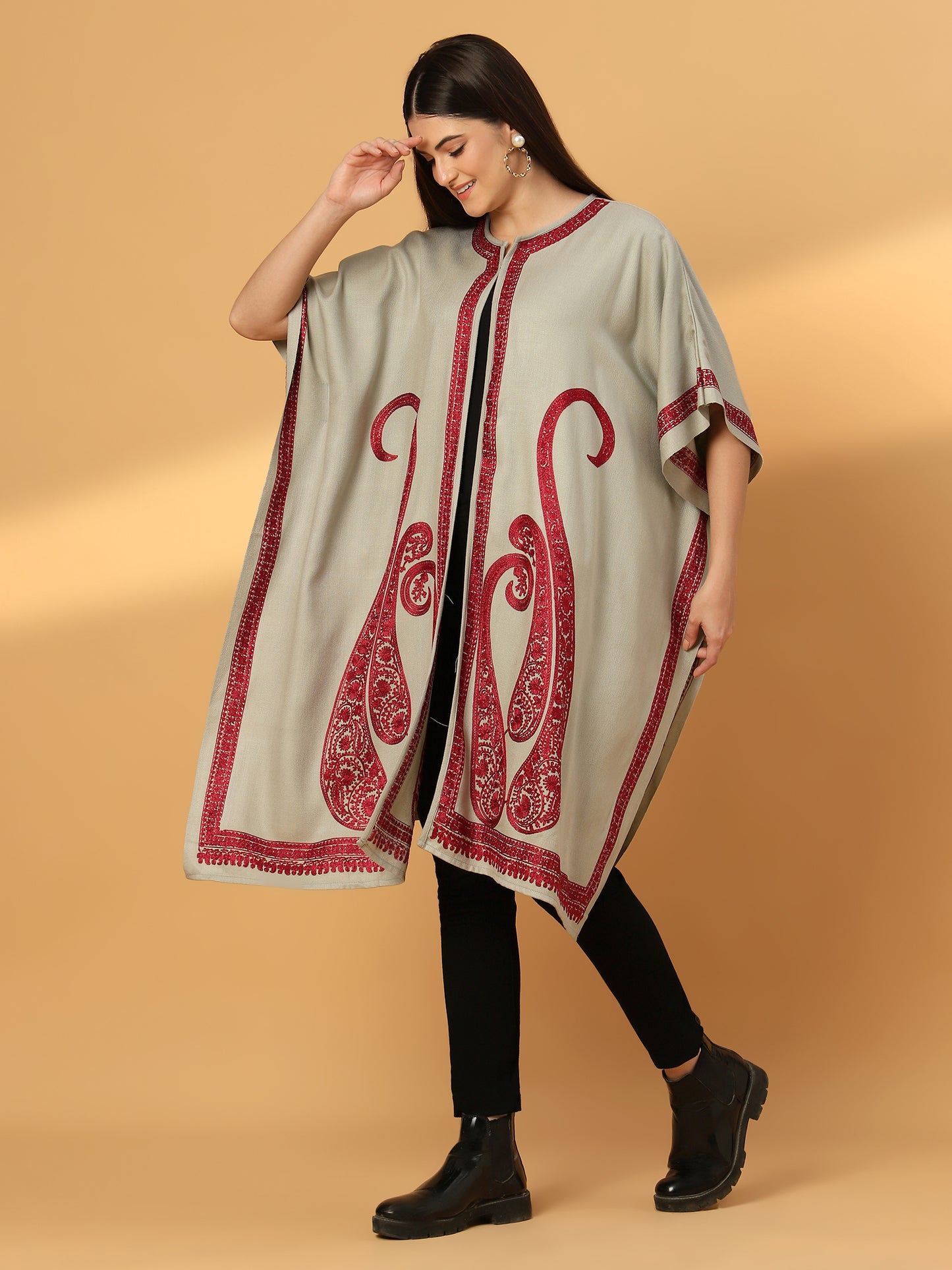 Paisley Embroidery Grey Pheran Shrug