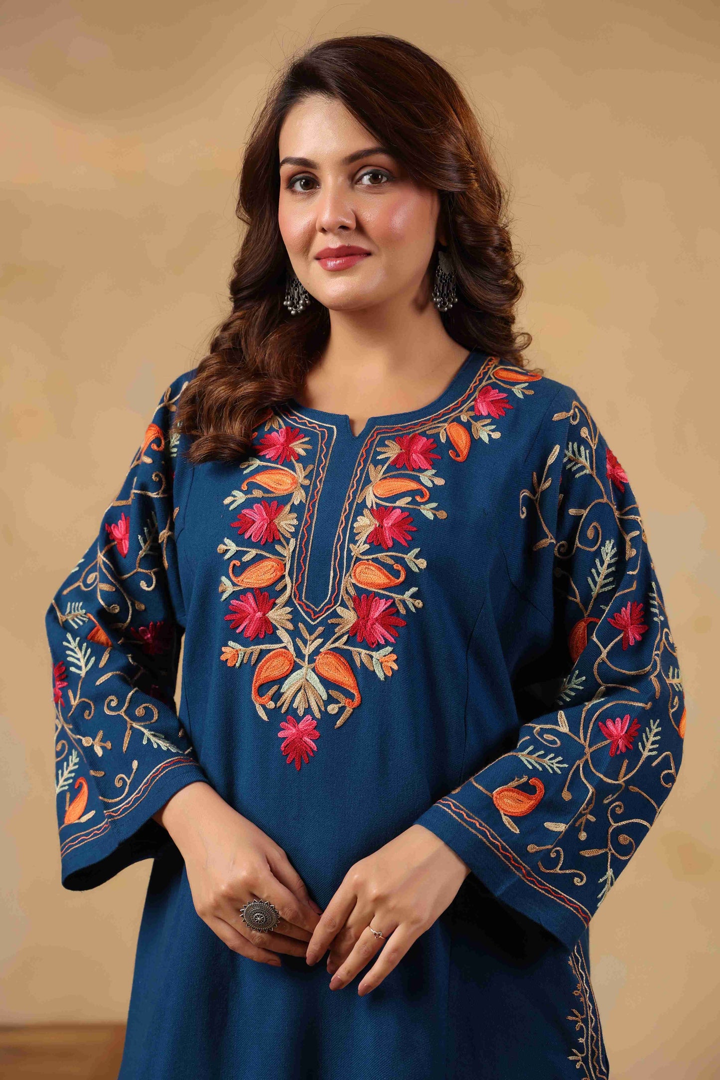 Multicolor Aari Embroidery Kashmiri Pheran | Blue