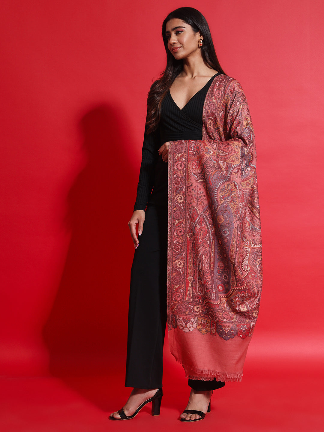 Kani Pure Wool Shawl for Women with Paisley Equisite Pattern | Peach