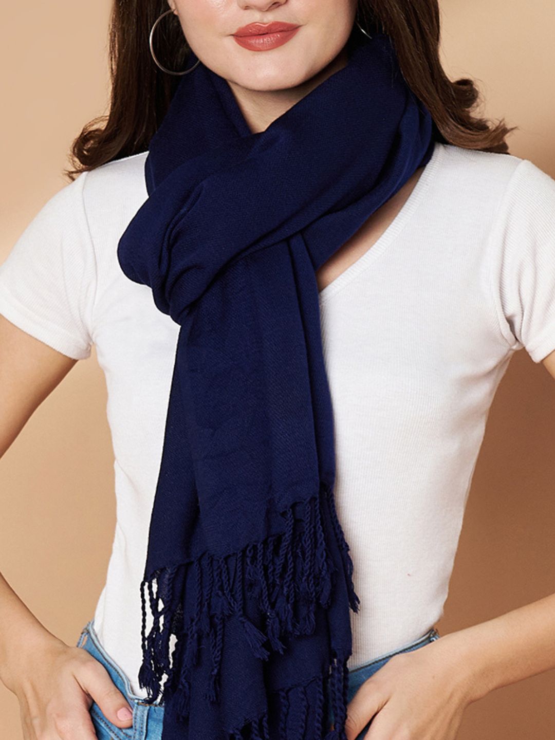 Plain Blue Woolen Stole for Women |Navy Blue