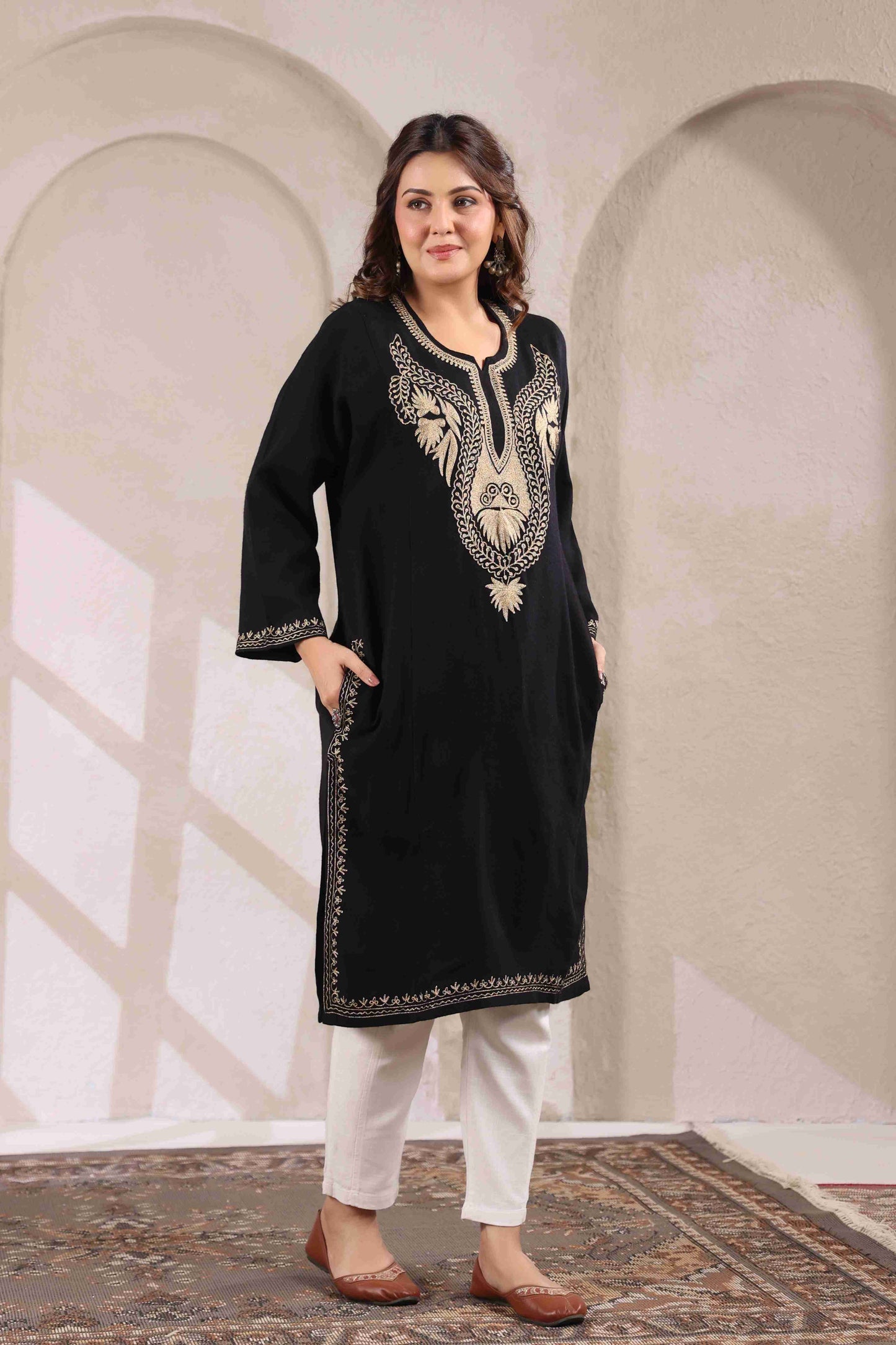 Kashmiri Pheran with Zari Embroidery | Black