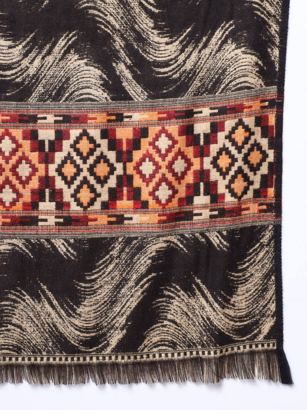 Kullu Himalayan Striped Bordered Reversible Shawl for Women | Black