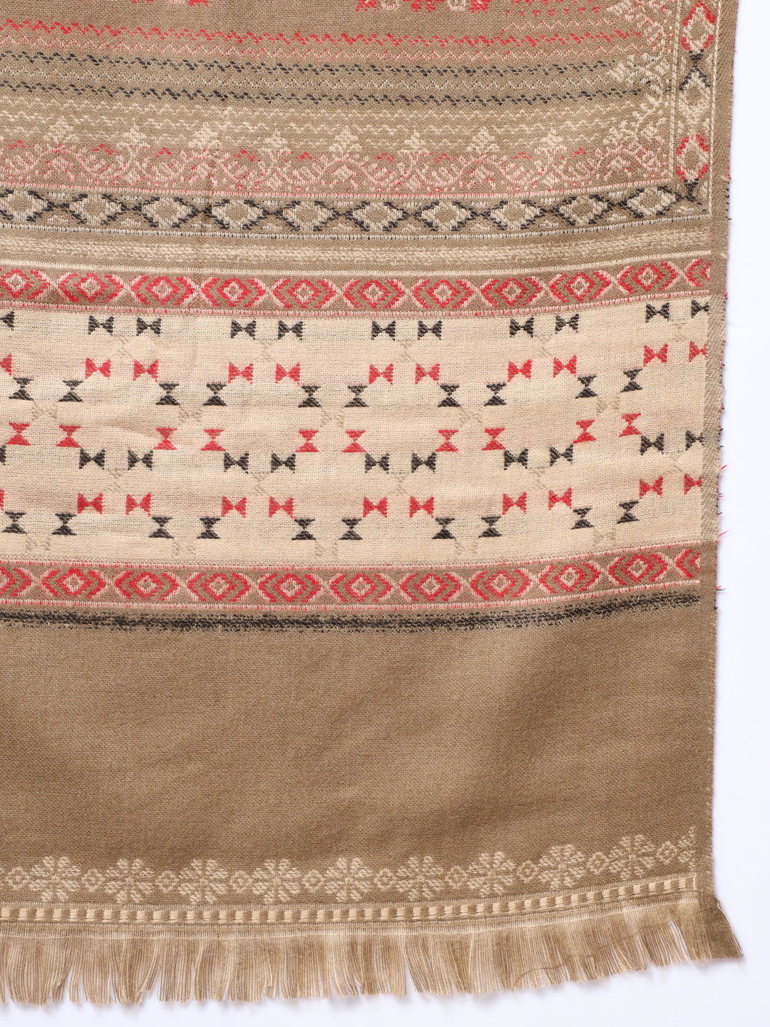 Women Kullu Pattern Woven Design Woollen Shawl | Grey