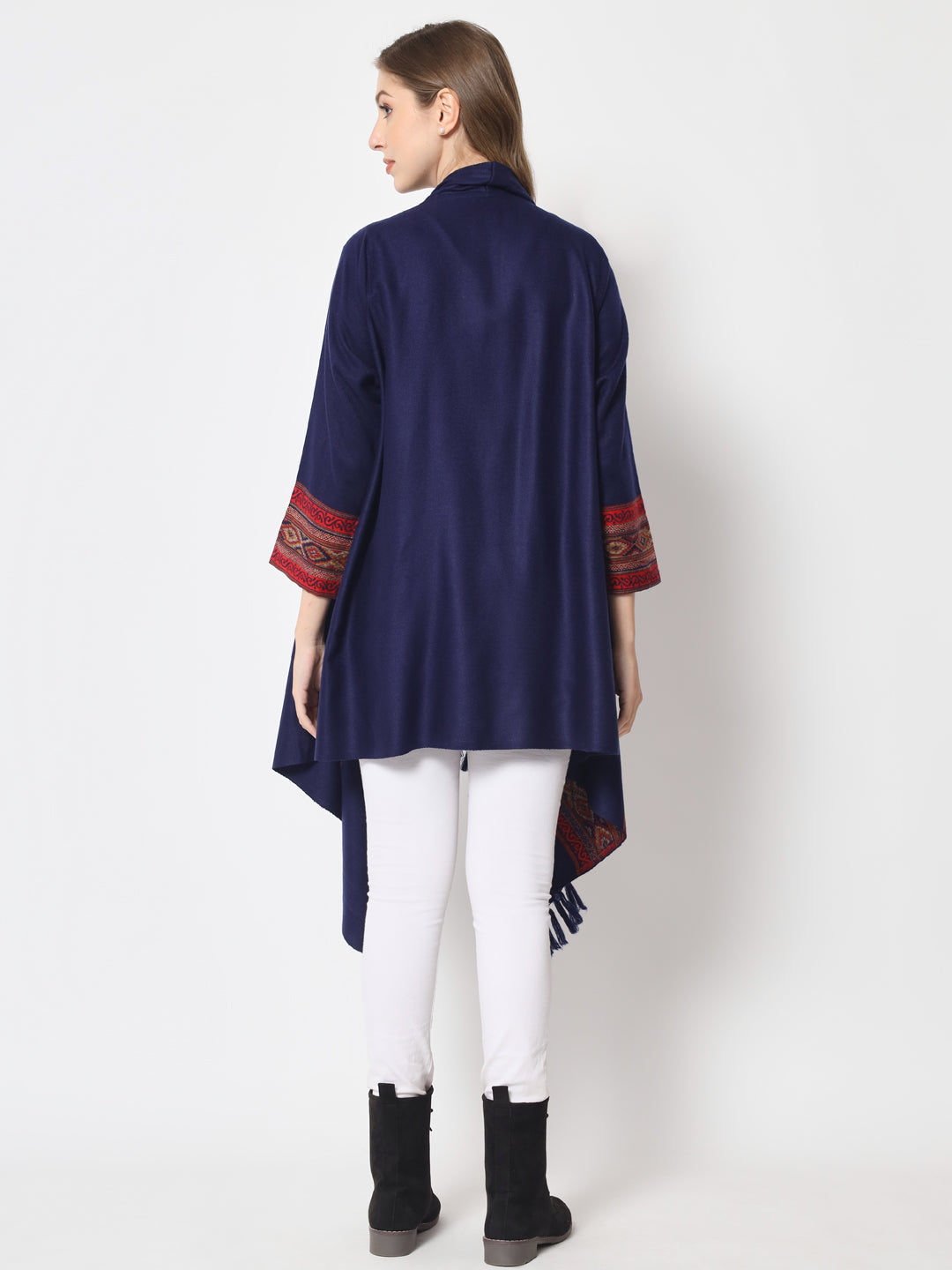 Women's Woven Cape Shrug in Himalayan Stripes | Blue