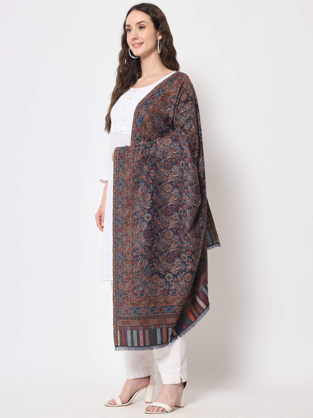 Kani Woven Shawl for Women in Paisley Design Weaving | Blue
