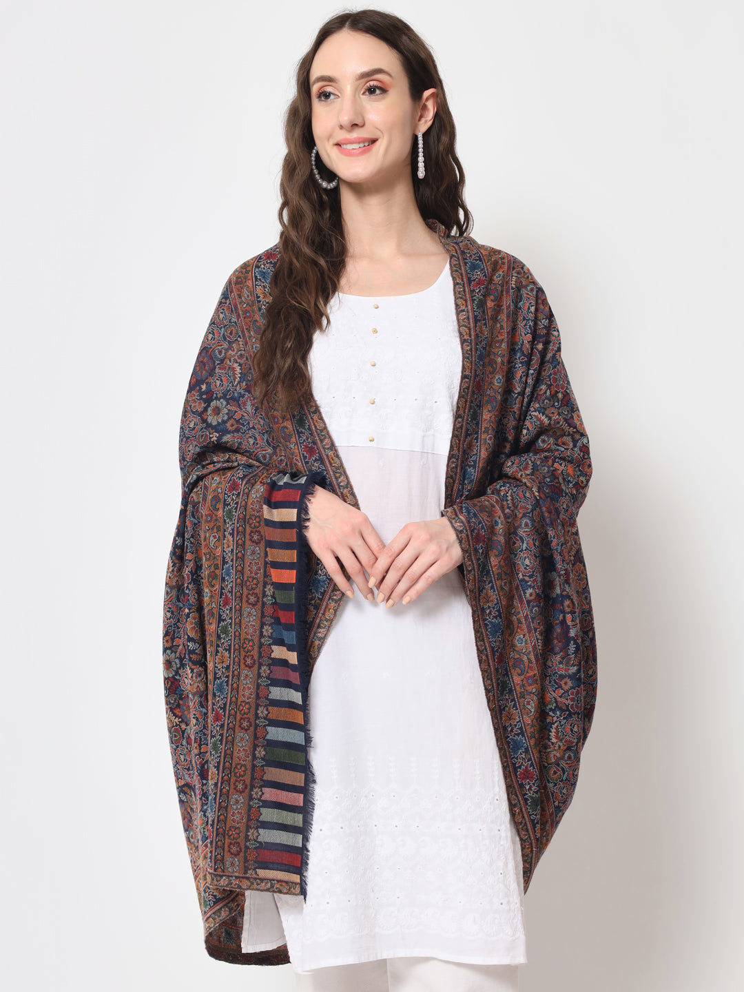 Kani Woven Shawl for Women in Paisley Design Weaving | Blue