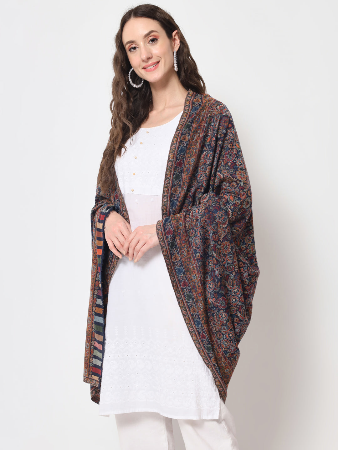 Kani Woven Shawl for Women in Paisley Design Weaving | Blue