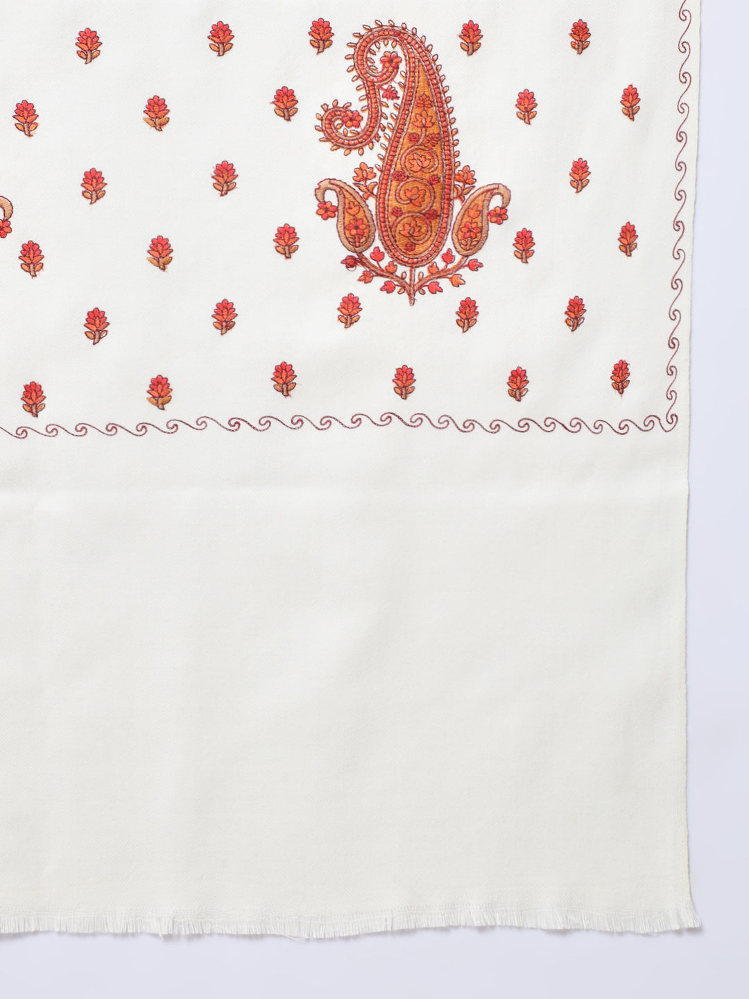 Fine Embroidery Paper Mache Kashmiri Wool Shawl | White