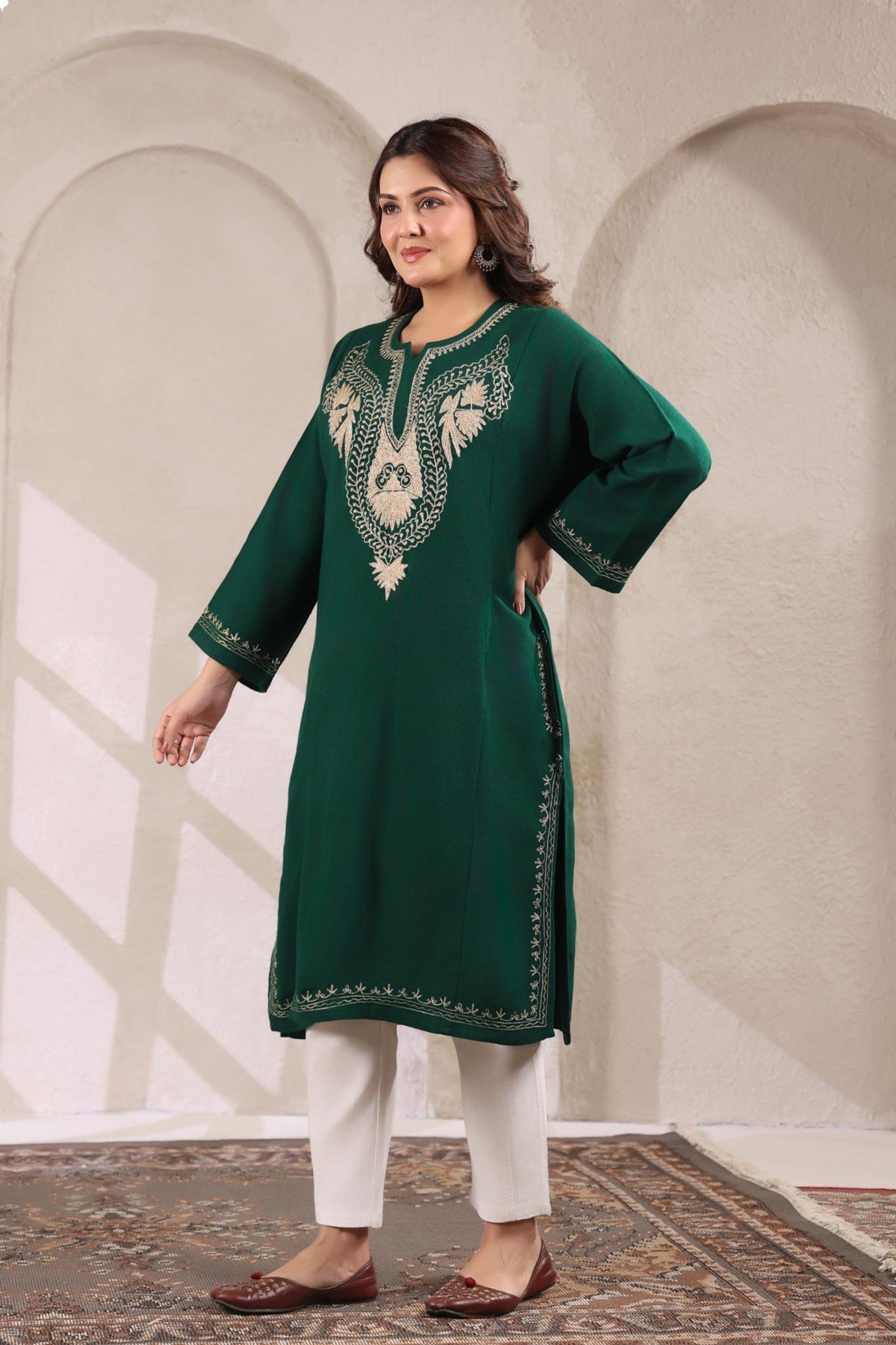 Kashmiri Pheran with Zari Embroidery | Green