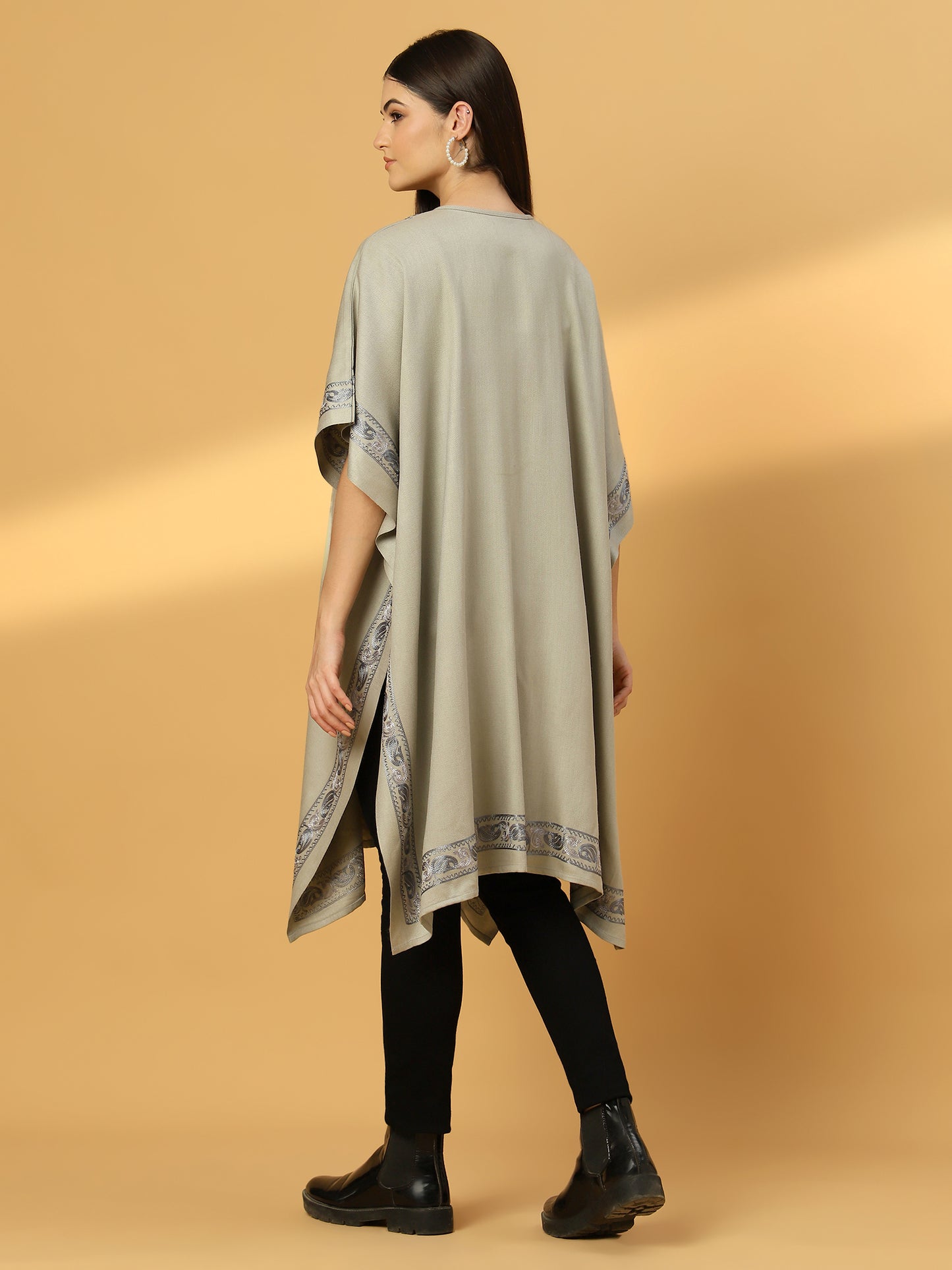 Kashmiri Embroidery Grey Pheran Shrug