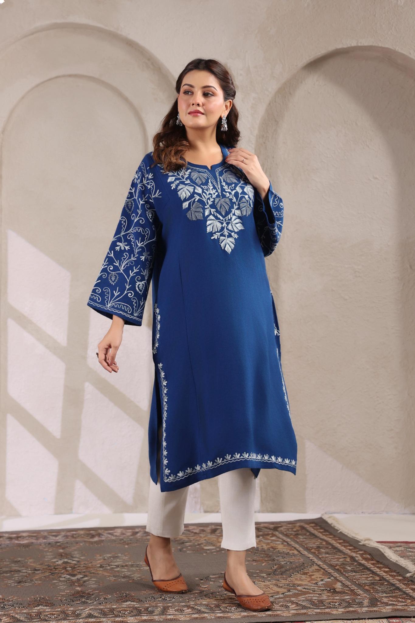 Chinar Embroidery Kashmiri Pheran | Blue