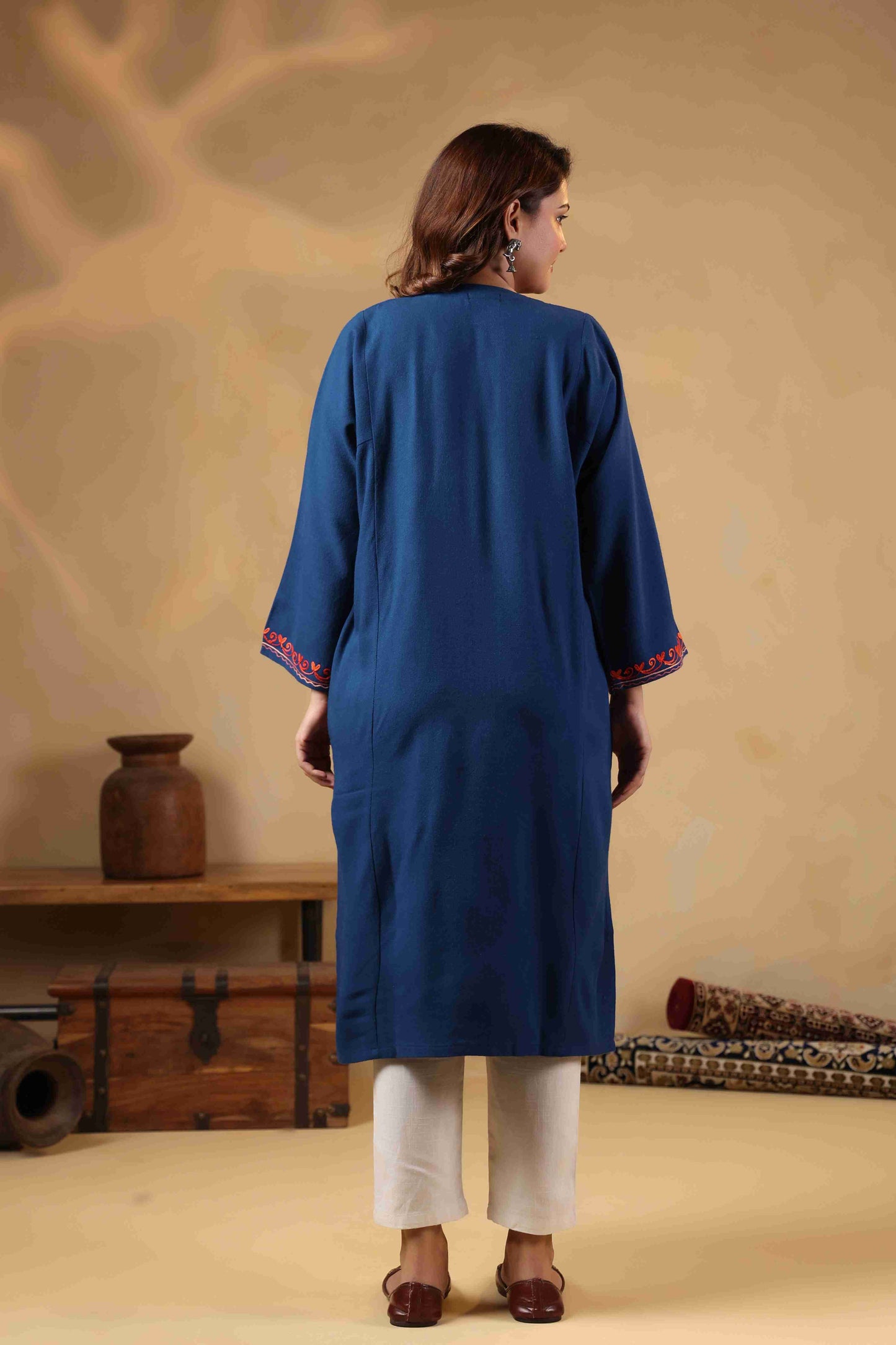 Multicolor Aari Embroidery Kashmiri Pheran | Blue