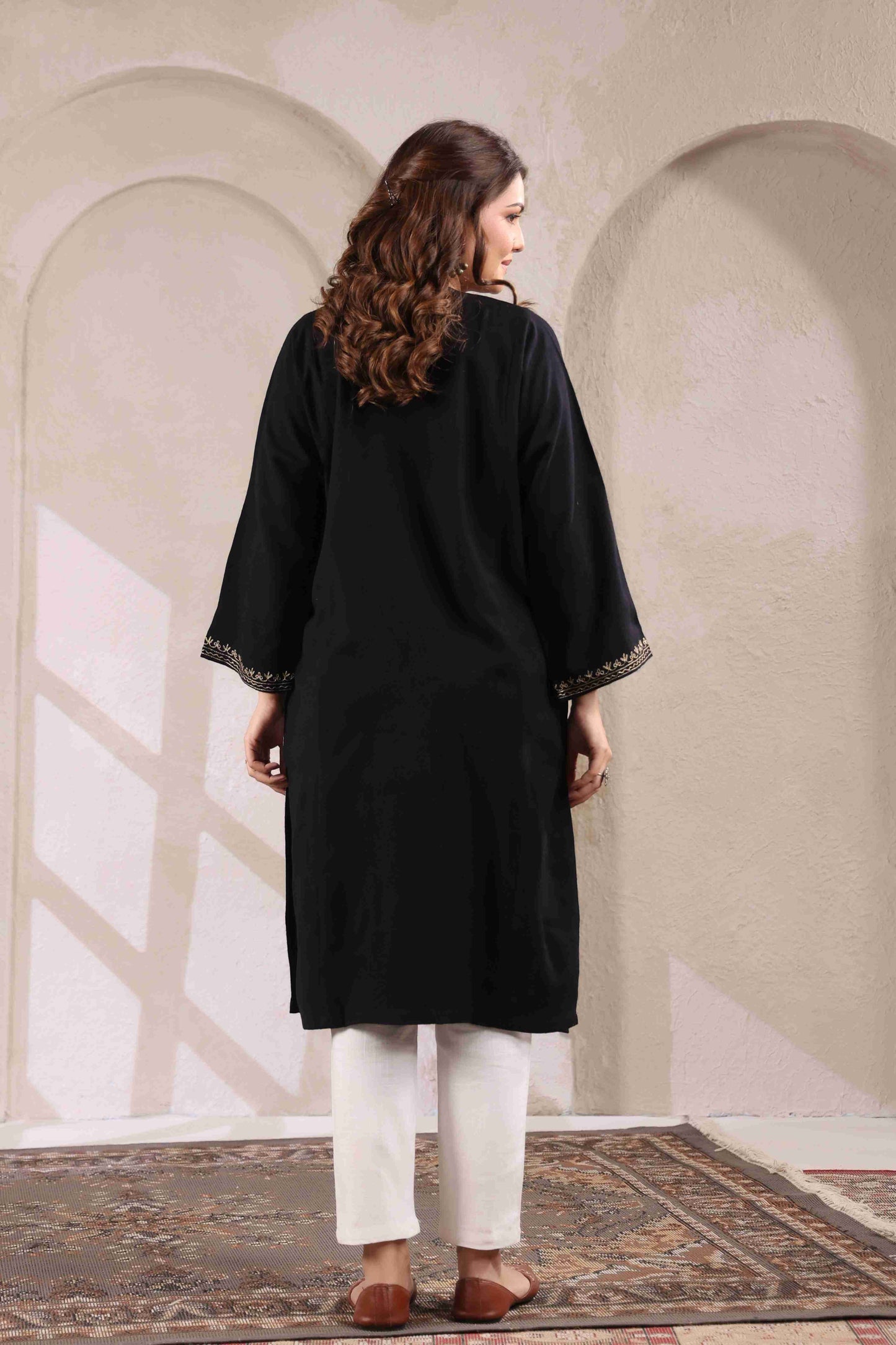 Kashmiri Pheran with Zari Embroidery | Black