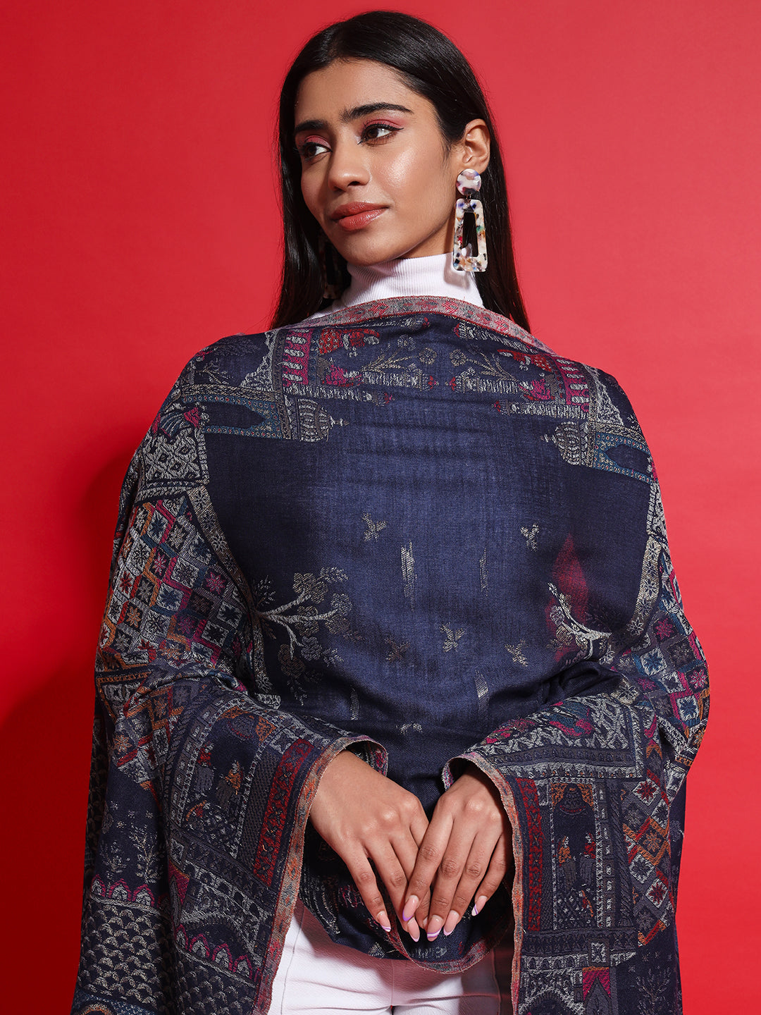 Kani Pure Wool Shawl for Women with Paisley Zari Pattern | Blue