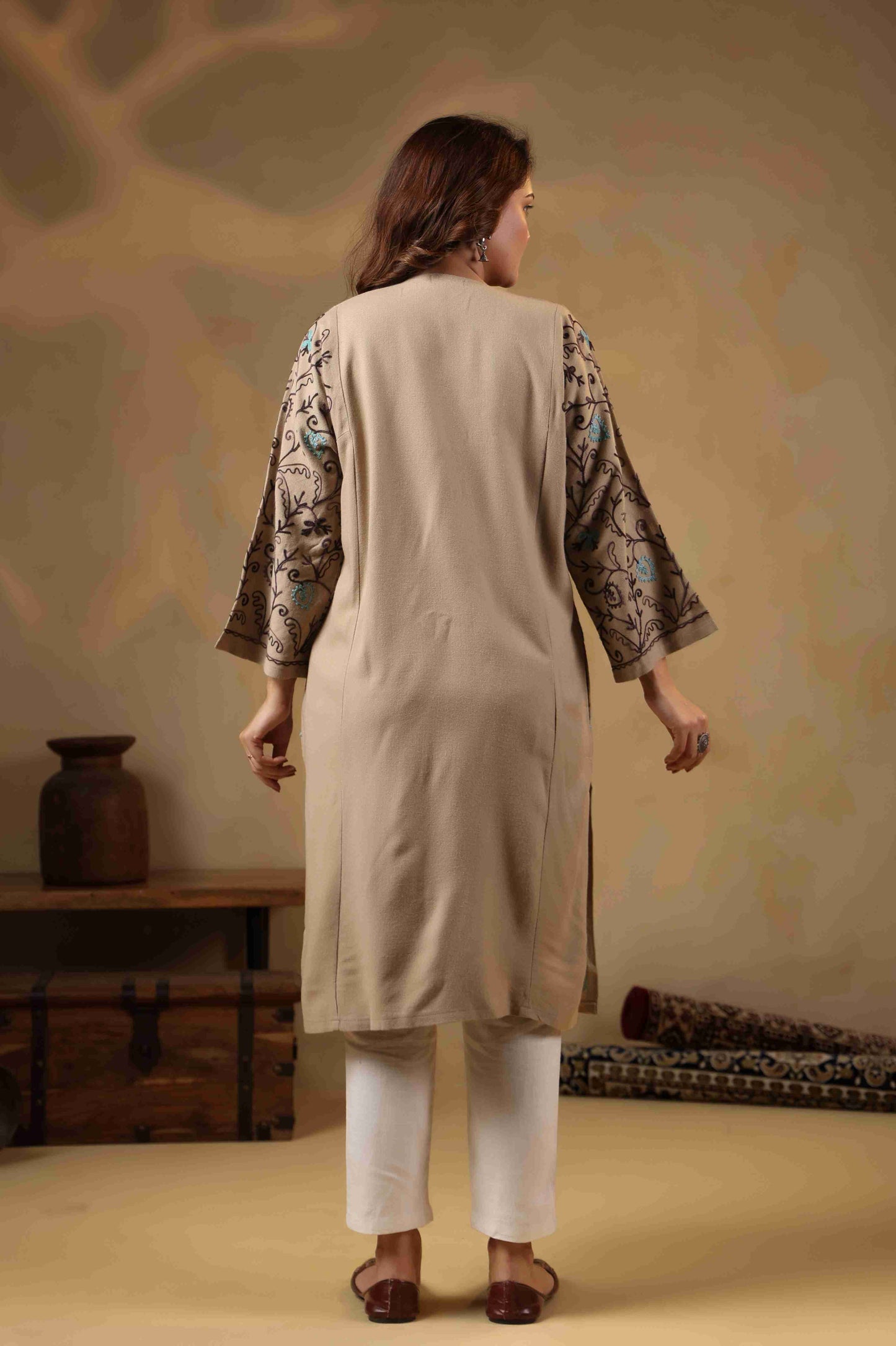 Chinar Embroidery Kashmiri Pheran | Beige
