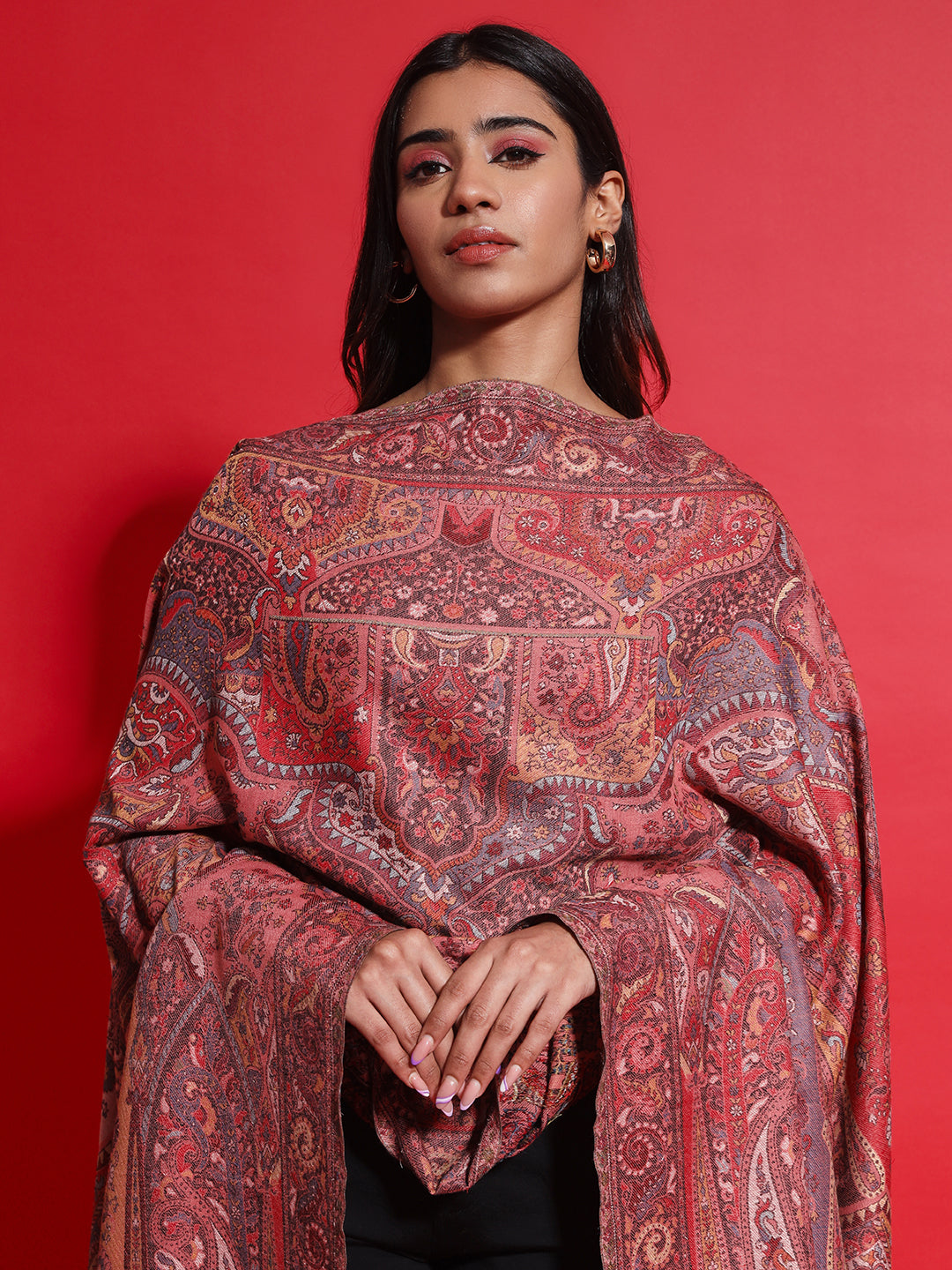 Kani Pure Wool Shawl for Women with Paisley Equisite Pattern | Peach