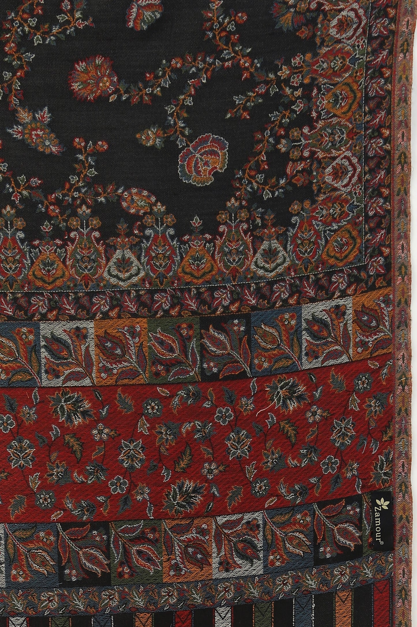 Kani Floral Weave Pure Wool Shawl For Women | Black