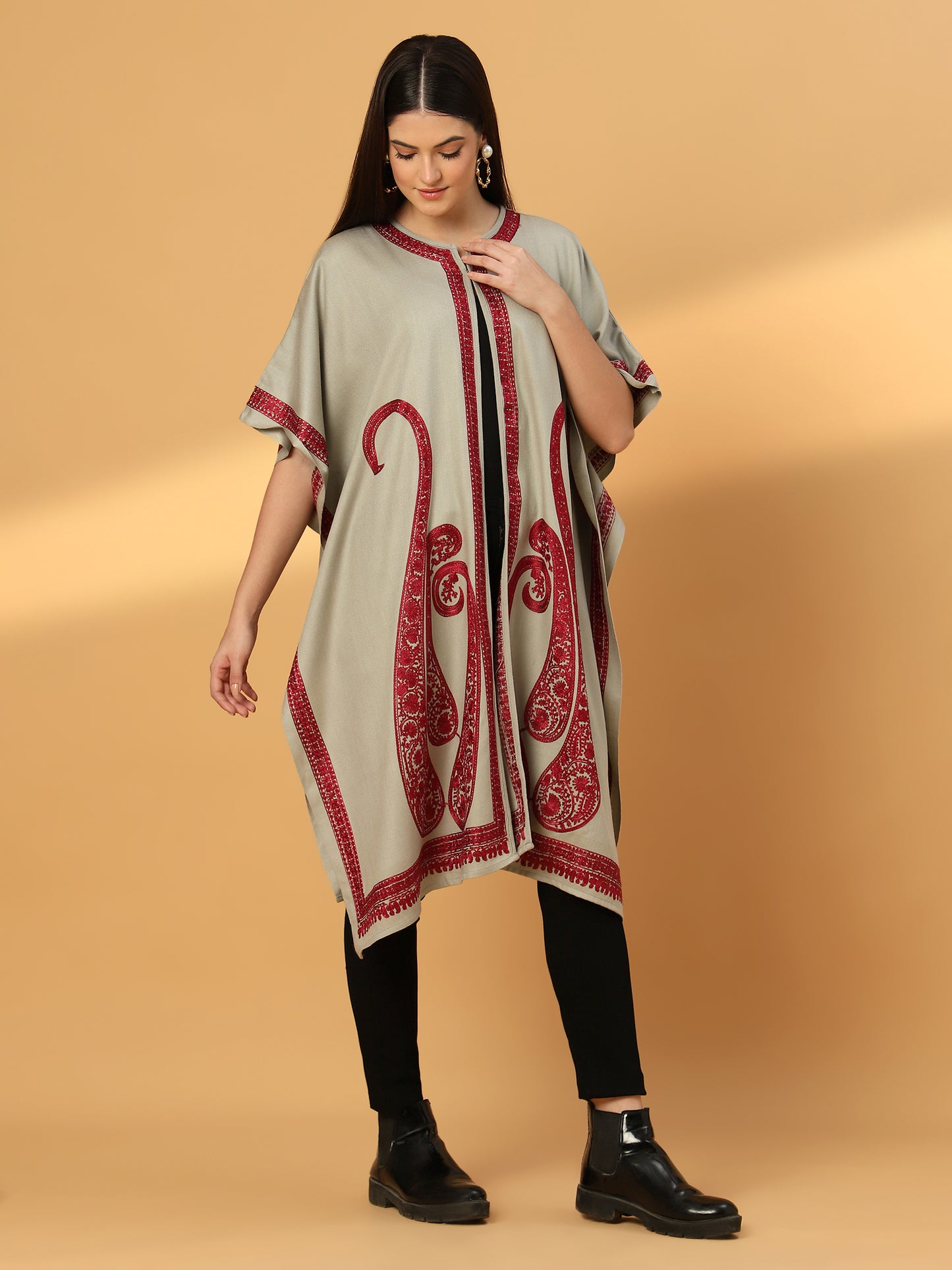 Paisley Embroidery Grey Pheran Shrug