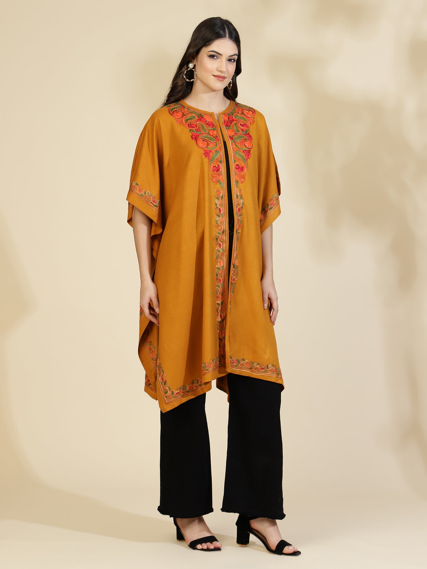 Kashmiri Embroidery Mustard Pheran Shrug