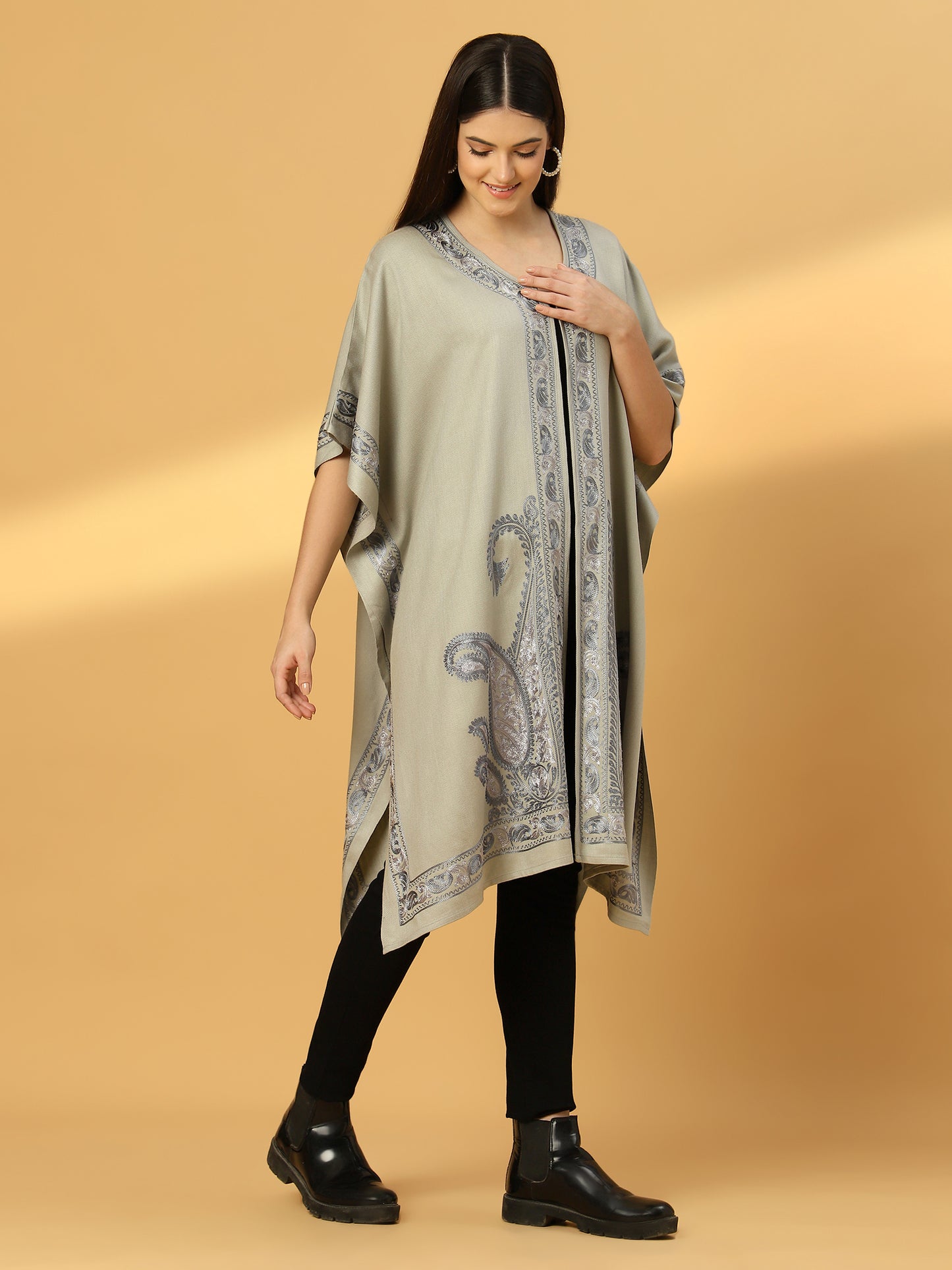 Kashmiri Embroidery Grey Pheran Shrug