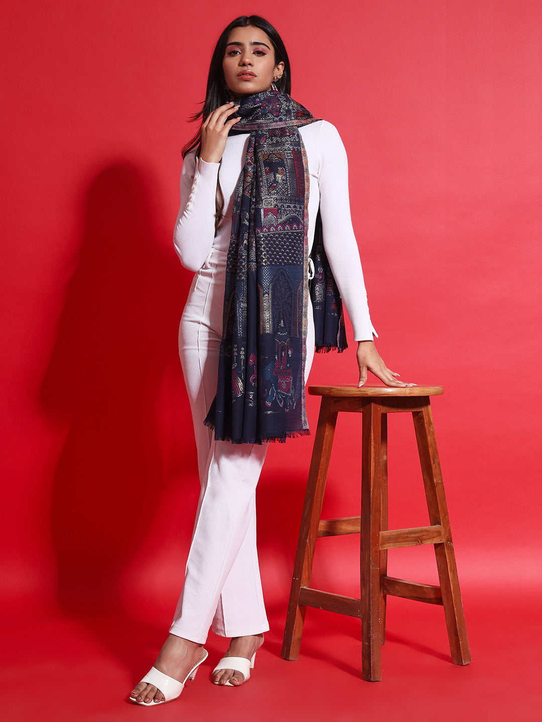 Kani Pure Wool Shawl for Women with Paisley Zari Pattern | Blue