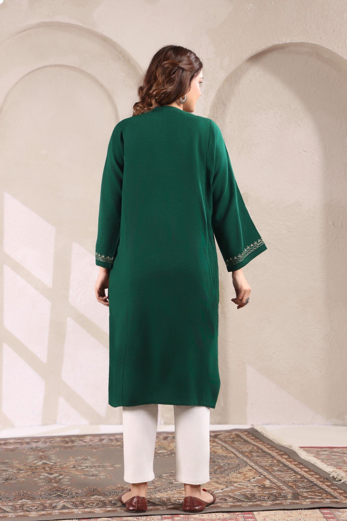 Kashmiri Pheran with Zari Embroidery | Green