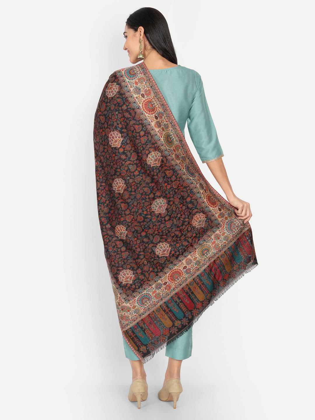 Kashmiri Kani Stole for Women in Paisley Jacquard Weaving | Black