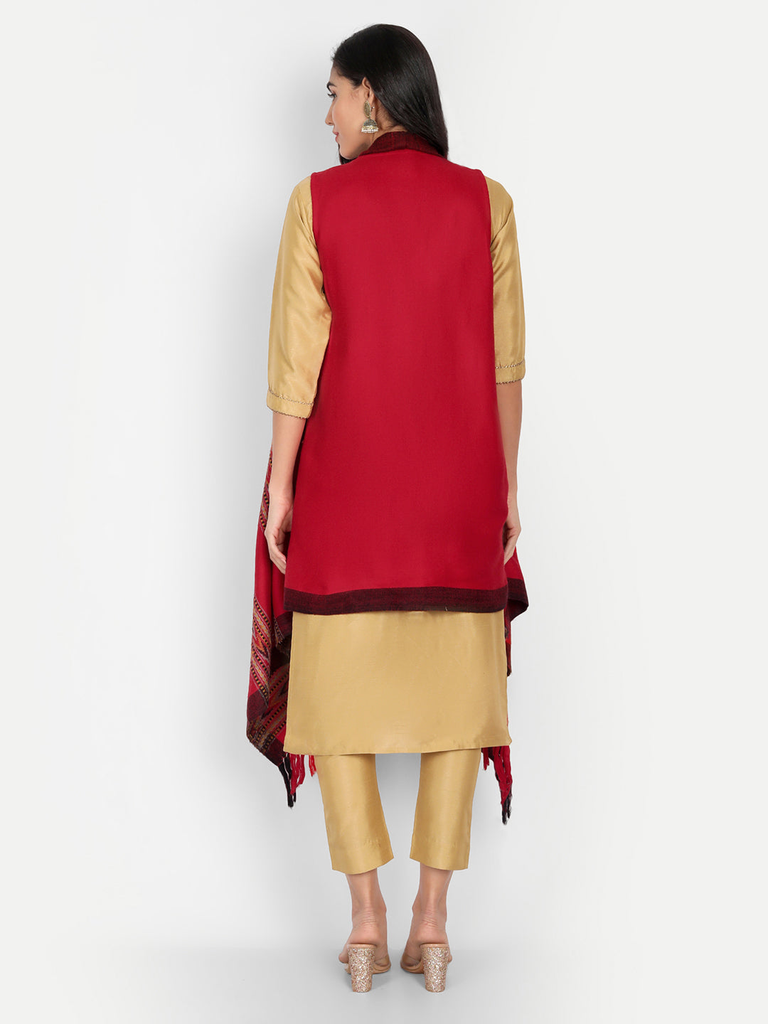 Women's Woven Cape Shrug in Himalayan Stripes | Maroon
