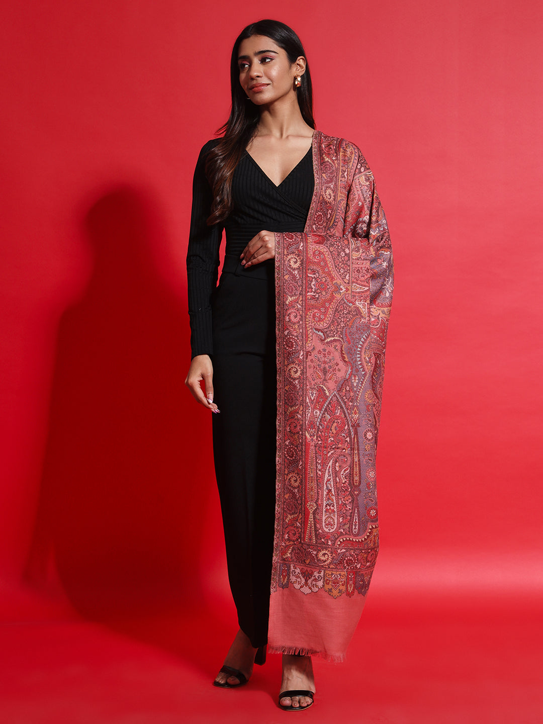 Kani Pure Wool Shawl for Women with Paisley Equisite Pattern | Peach