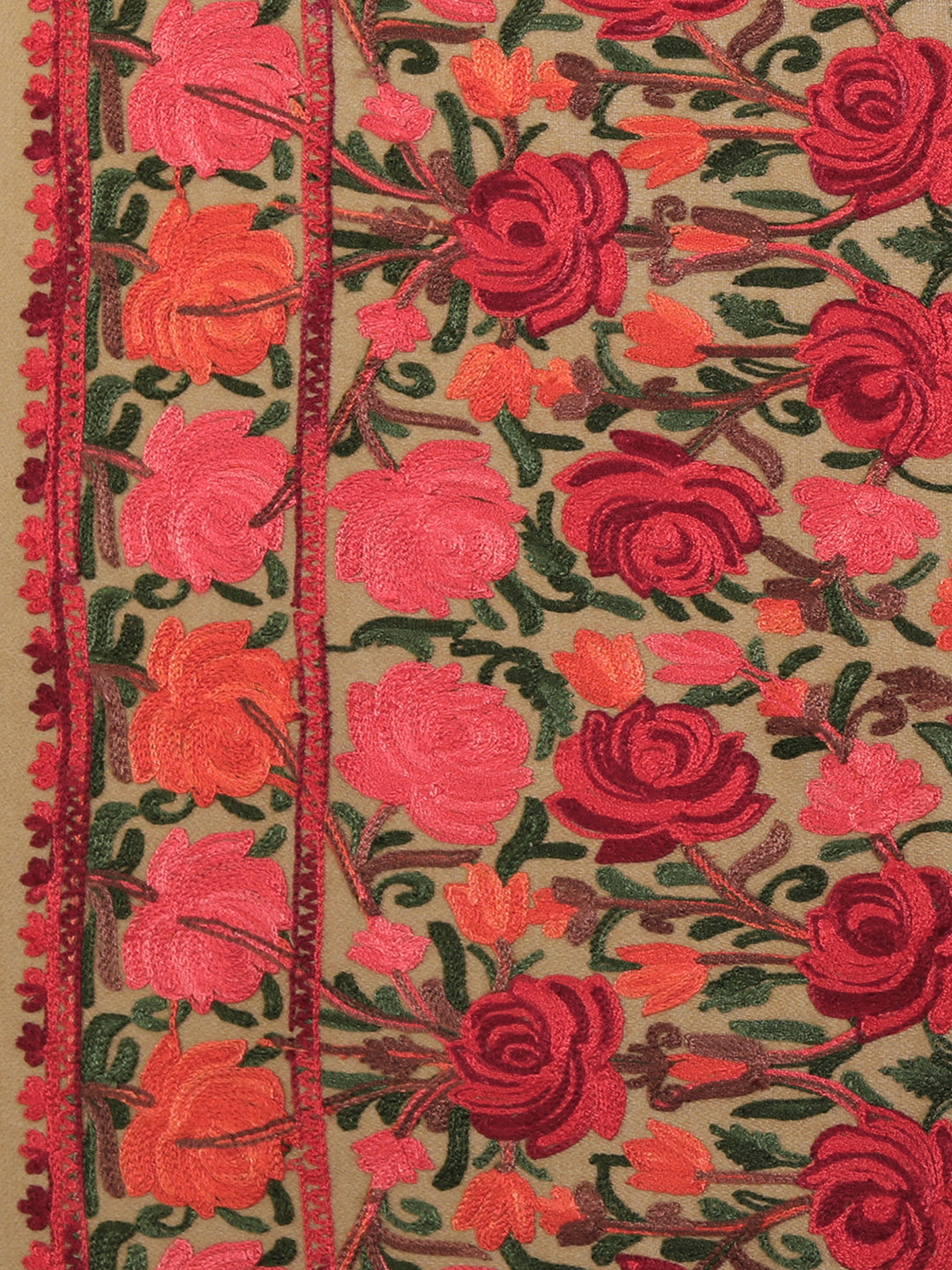 Men's Traditional Kashmiri Embroidered Jaal Stole | Brown