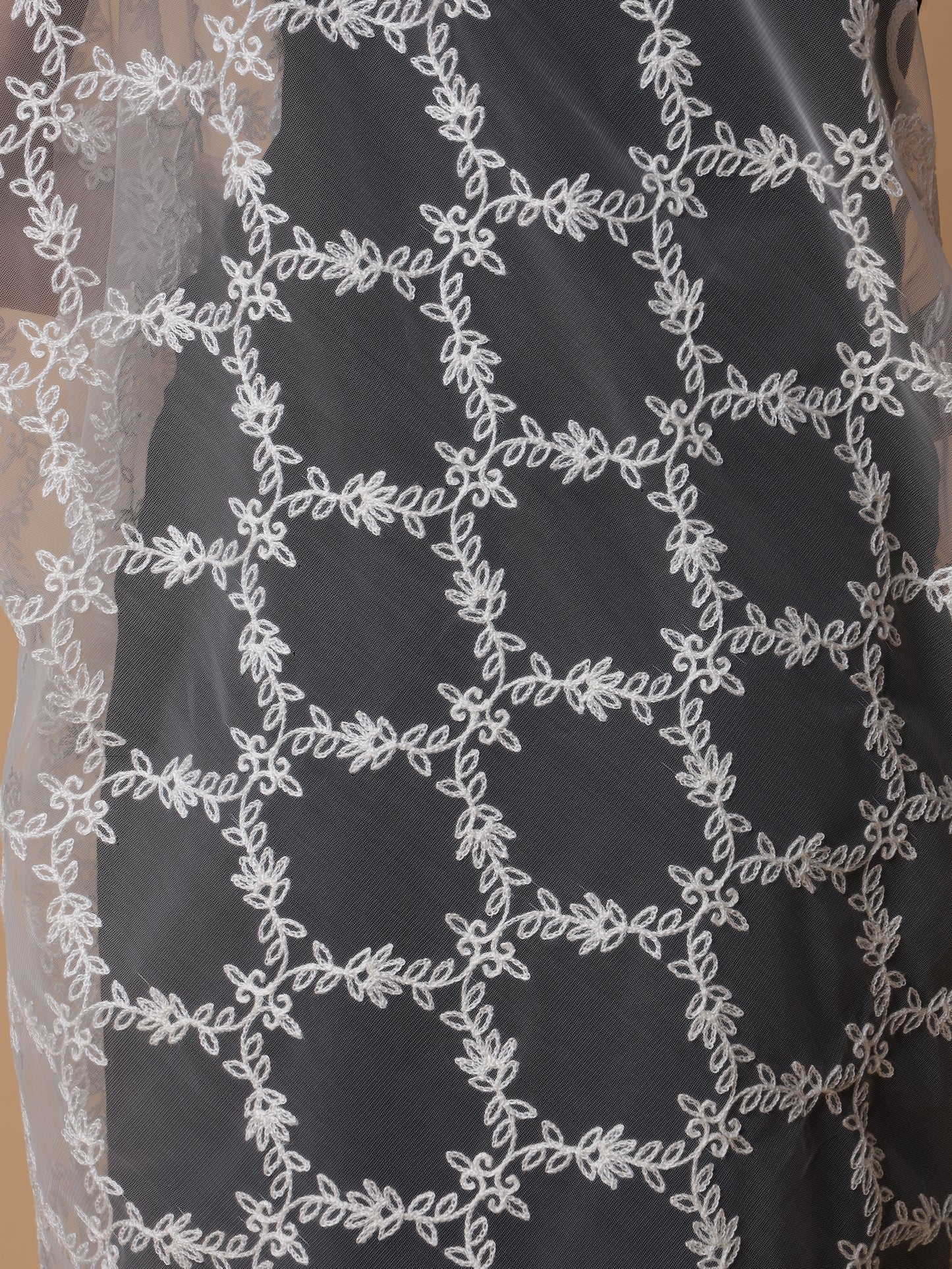 Embroidered Net Dupatta for Women | White