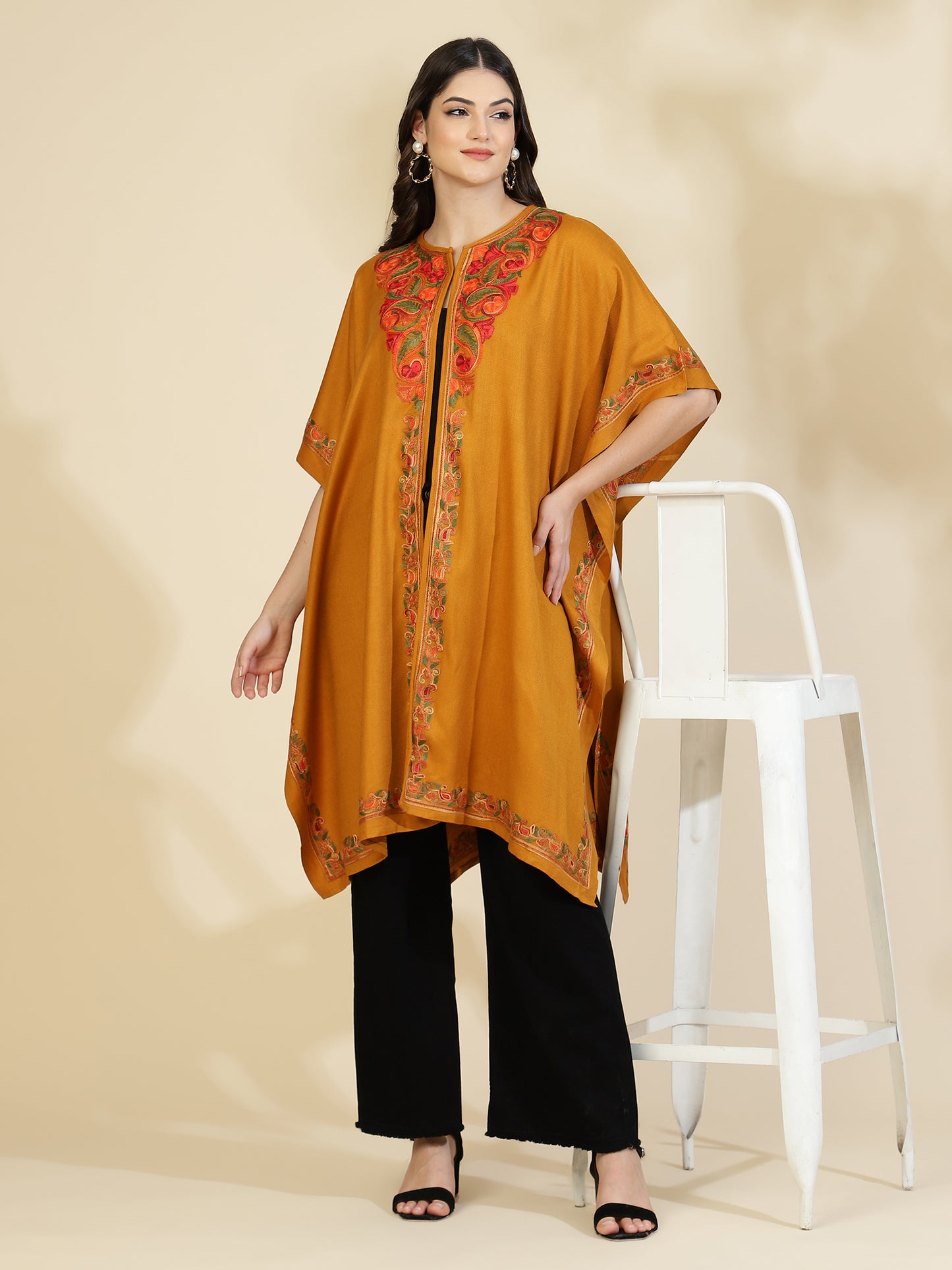 Kashmiri Embroidery Mustard Pheran Shrug
