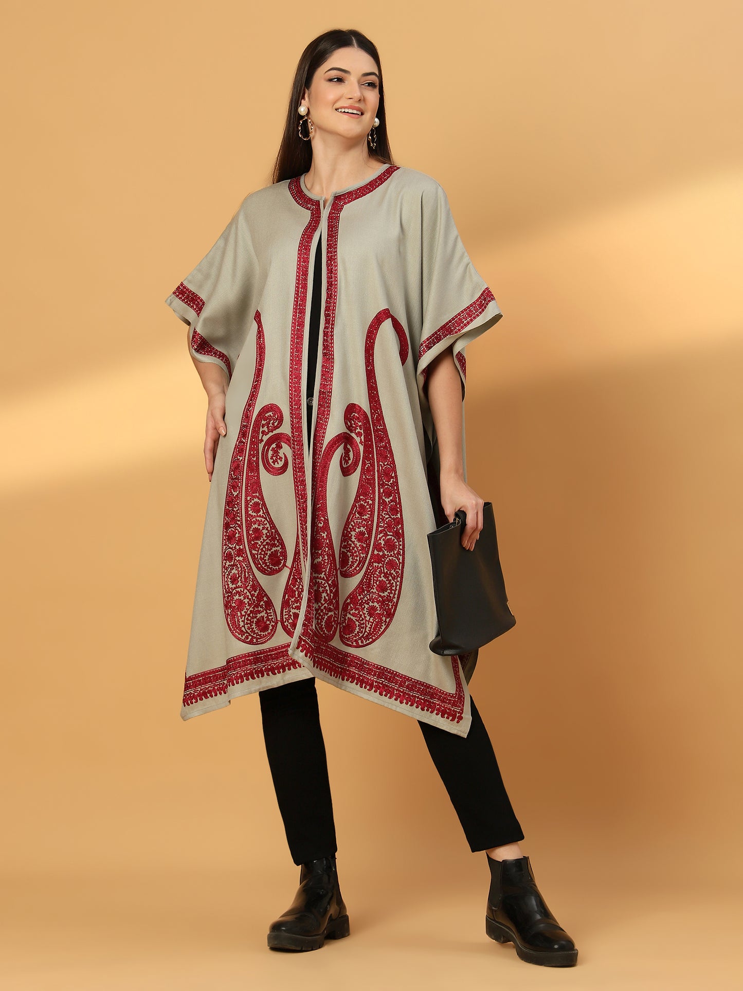 Paisley Embroidery Grey Pheran Shrug