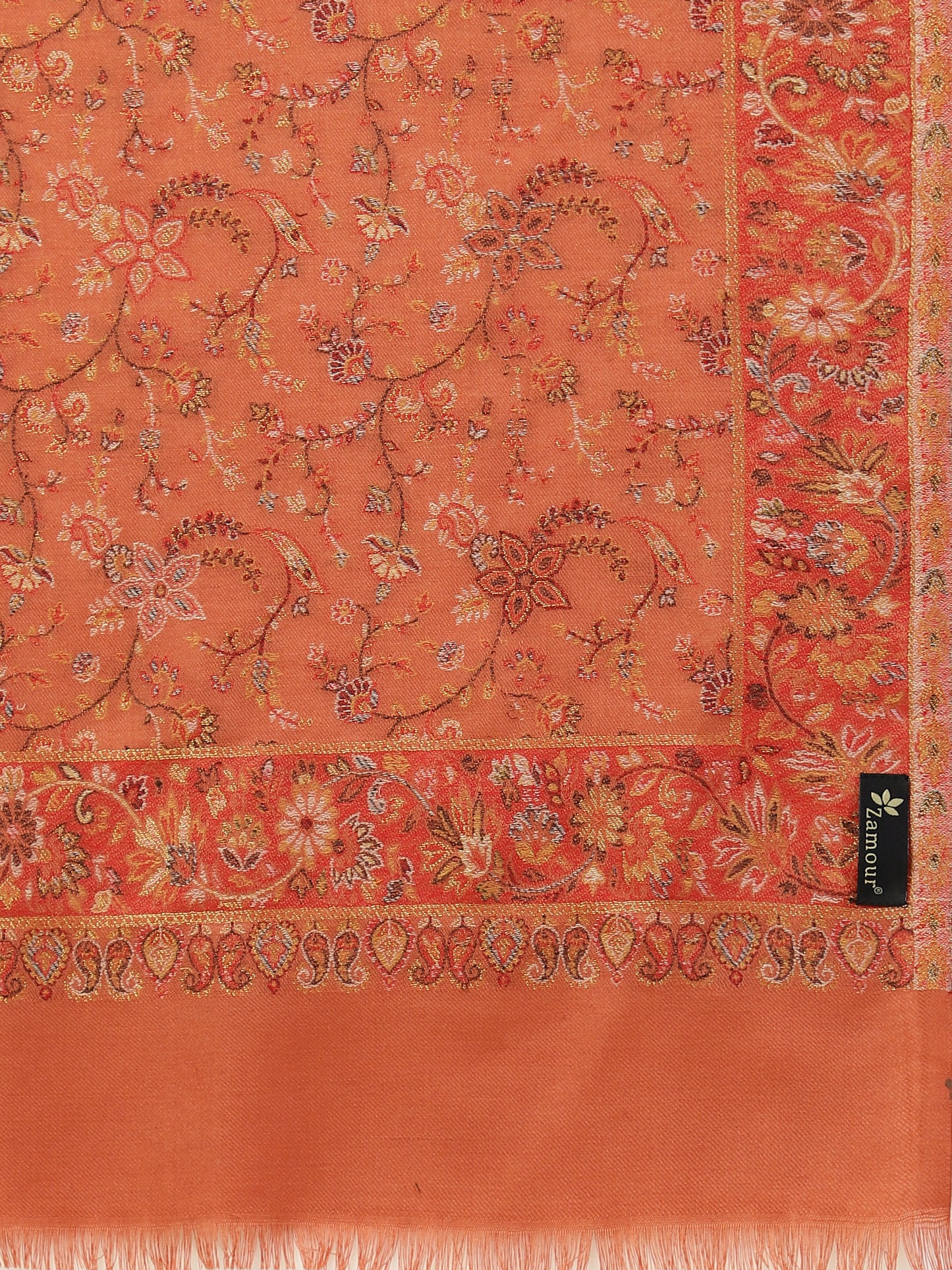 Kani Floral Jaal Zari Weave Pure Wool Shawl For Women | Rust