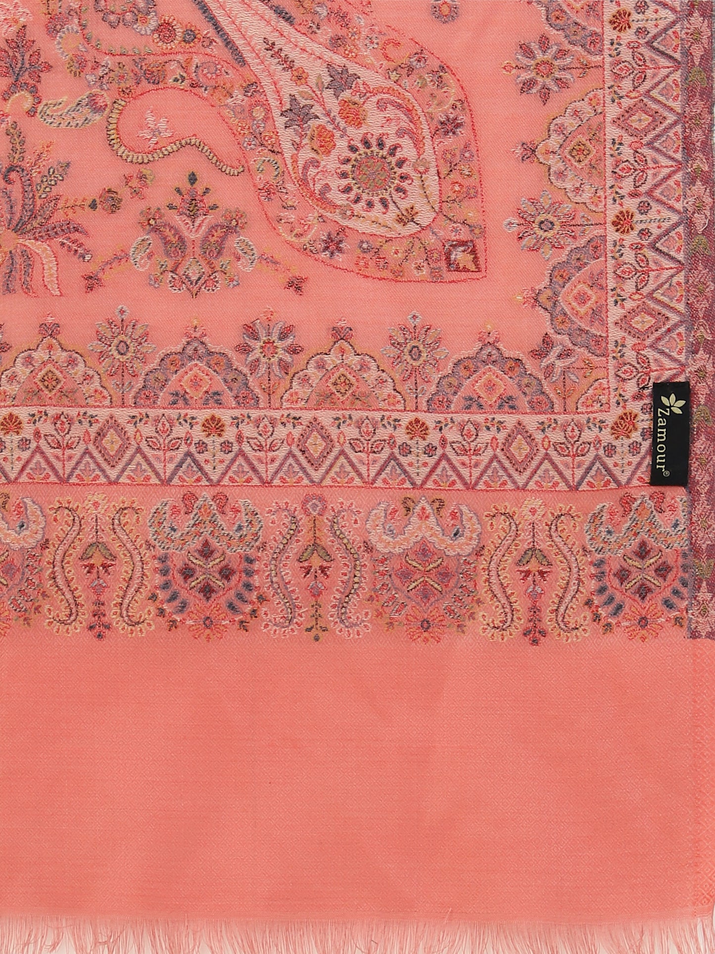Kani Paisley Weave Pure Wool Shawl For Women | Peach