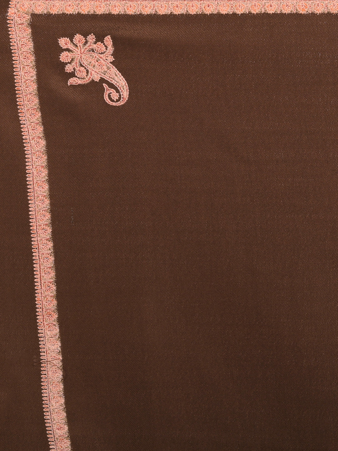 Fine Sozni Embroidery Daur Kashmiri Wool Shawl | Coffee