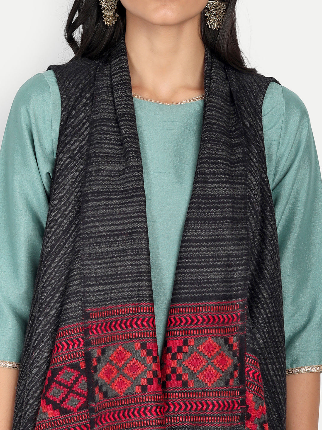 Women's Woven Cape Shrug in Himalayan Stripes | Black