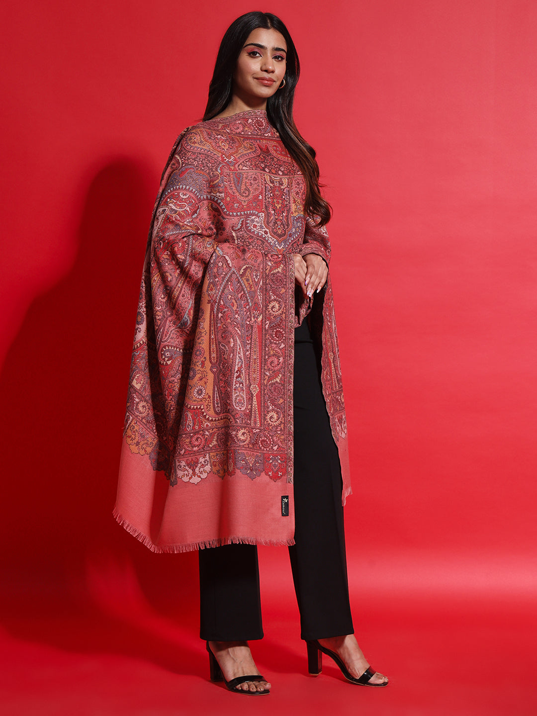 Kani Pure Wool Shawl for Women with Paisley Equisite Pattern | Peach