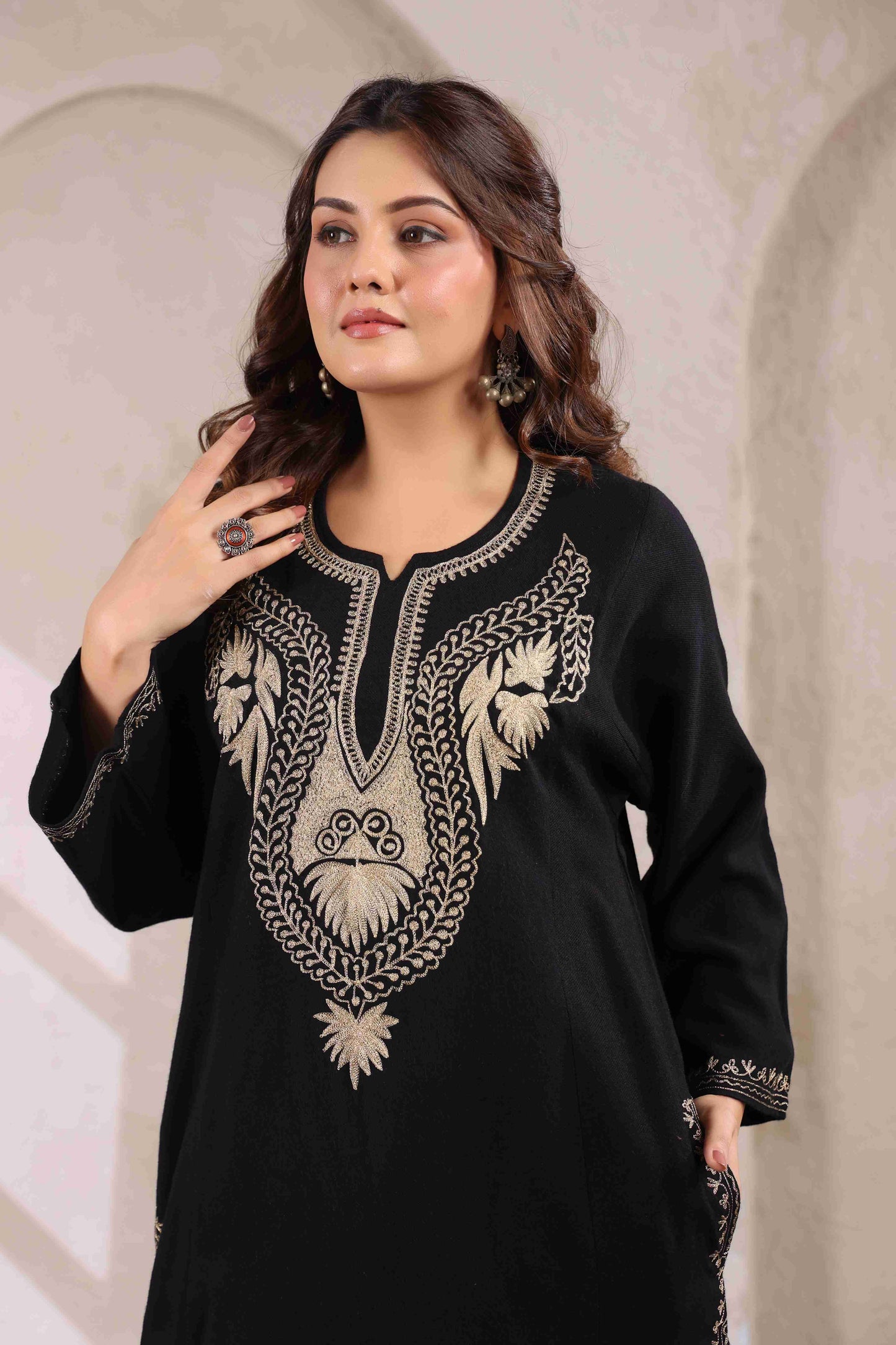 Kashmiri Pheran with Zari Embroidery | Black