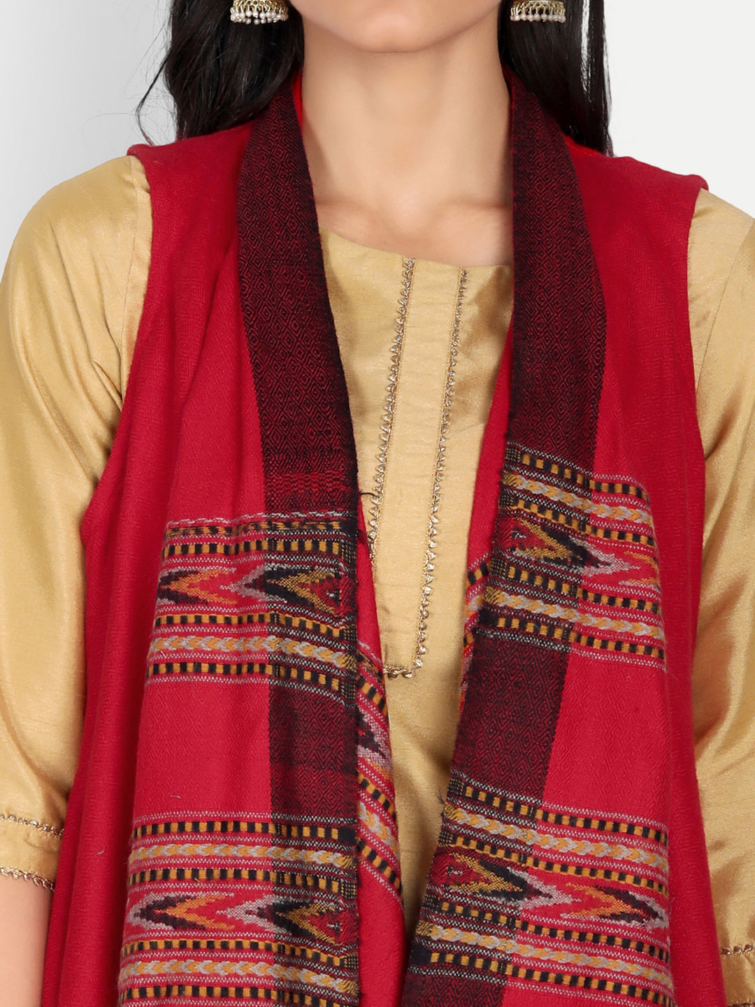 Women's Woven Cape Shrug in Himalayan Stripes | Maroon