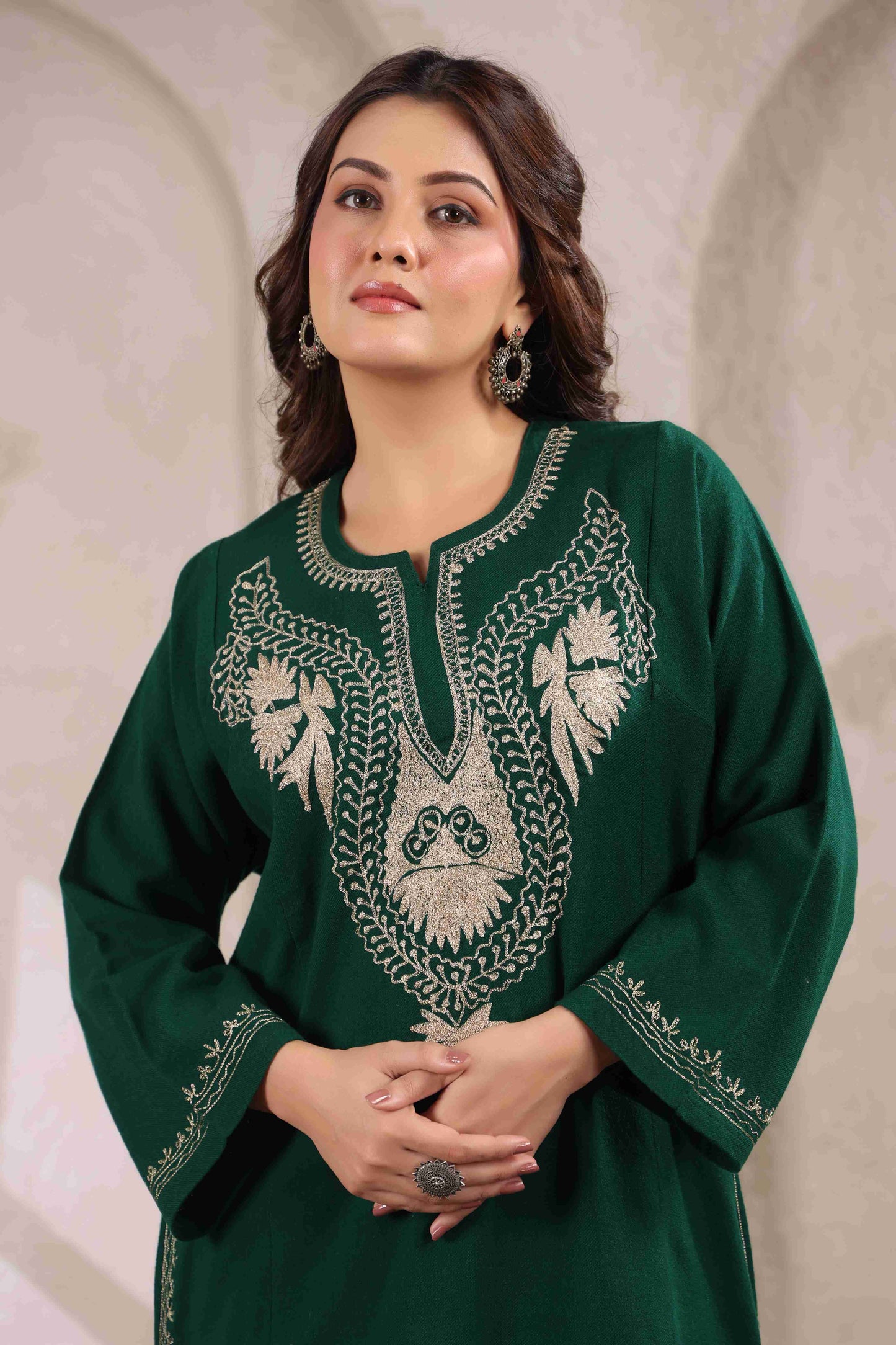 Kashmiri Pheran with Zari Embroidery | Green