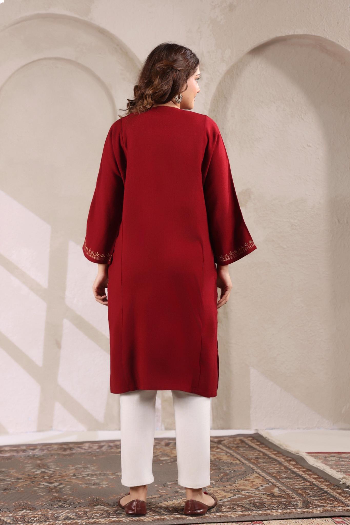 Kashmiri Pheran with Zari Embroidery | Maroon
