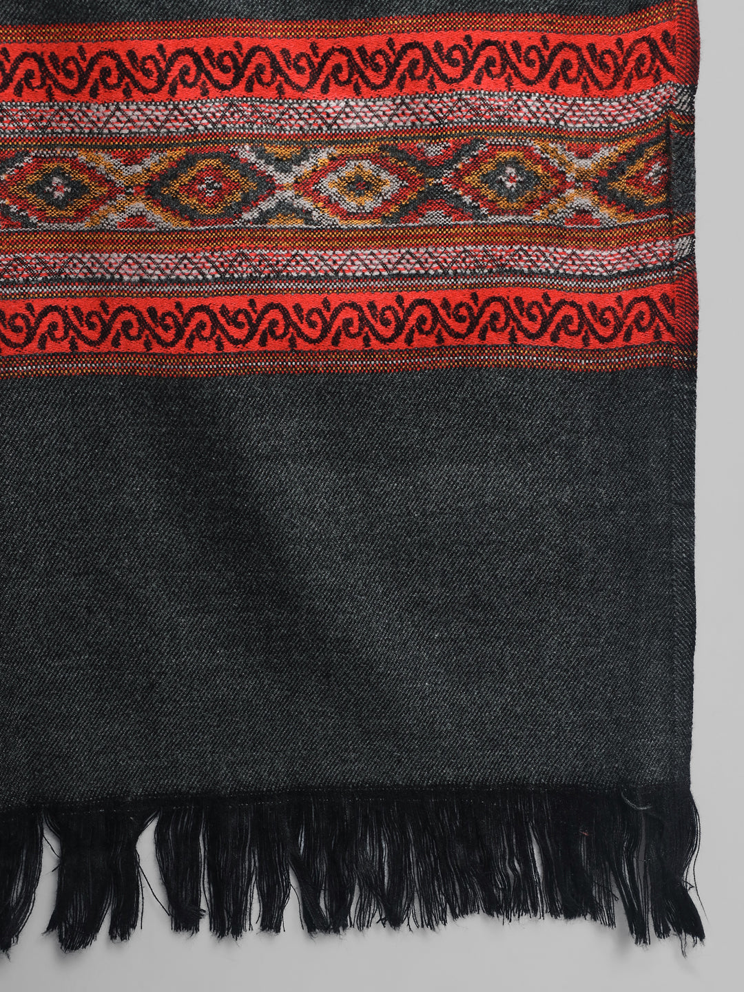 Kullu Himalayan Striped Border Shawl for Women | Charcoal
