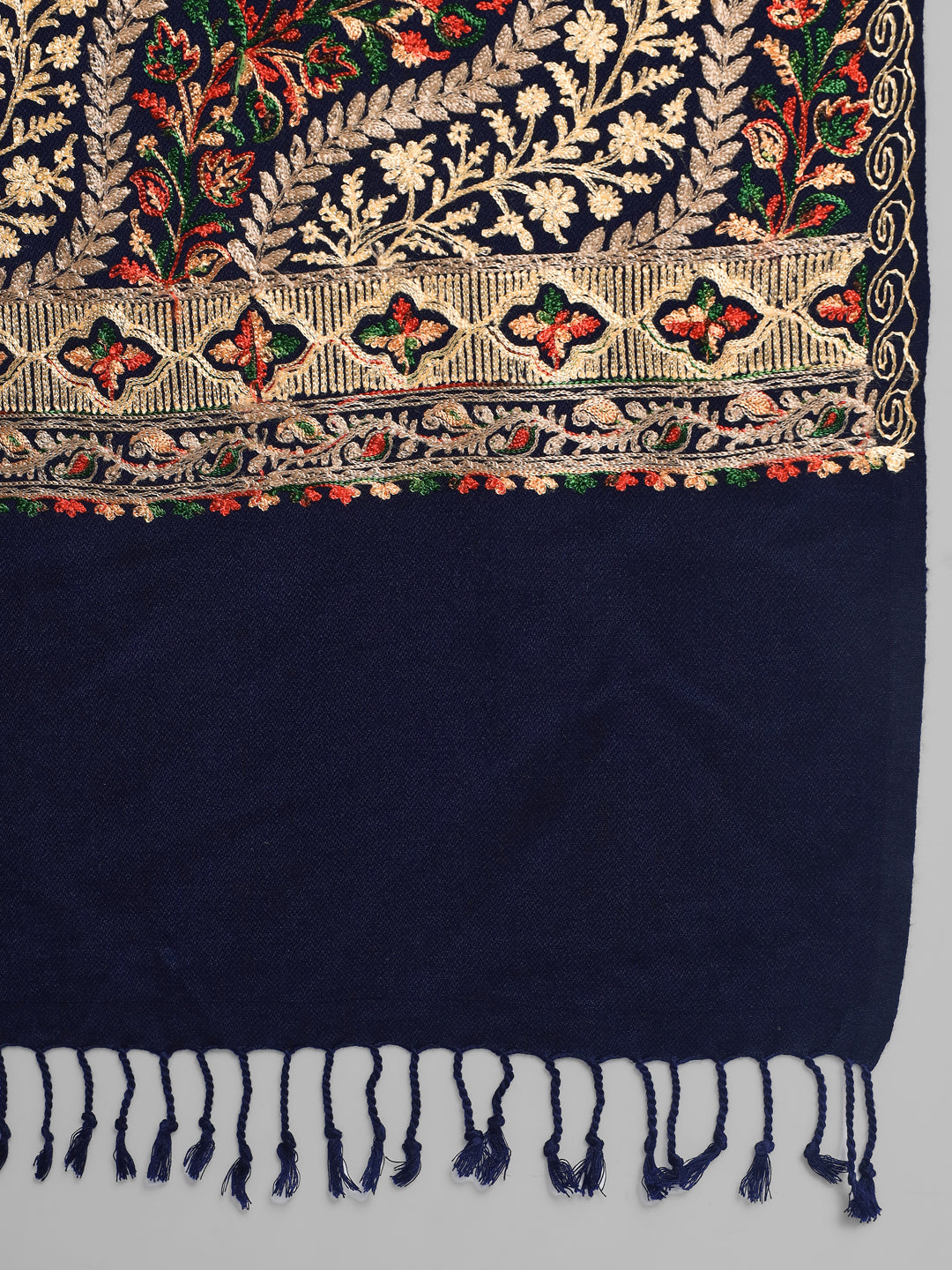 Kashmiri Aari Embroidery Woollen Shawl | Navy Blue