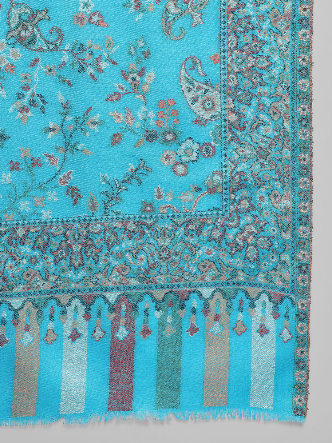 Kani Woven Shawl for Women in Paisley Design Weaving | Cyan